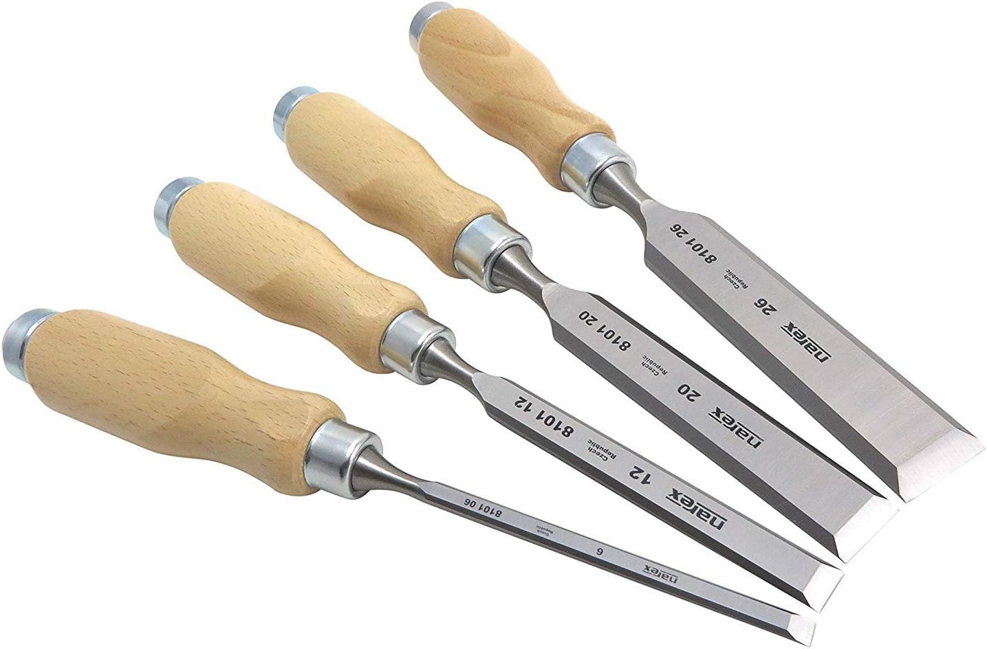 Bevel Edge Chisel Set with Wooden Handles, Set of 4 Pcs