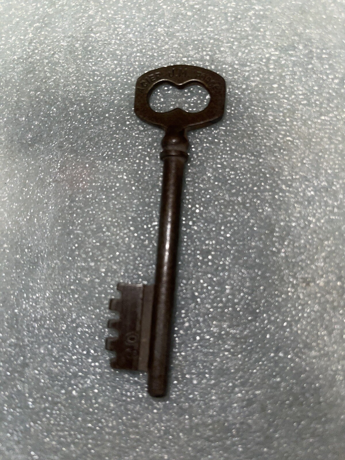 Heavy Antique French Acier J M Forge #80 Forged Iron Skeleton Key 3 1/2” Long