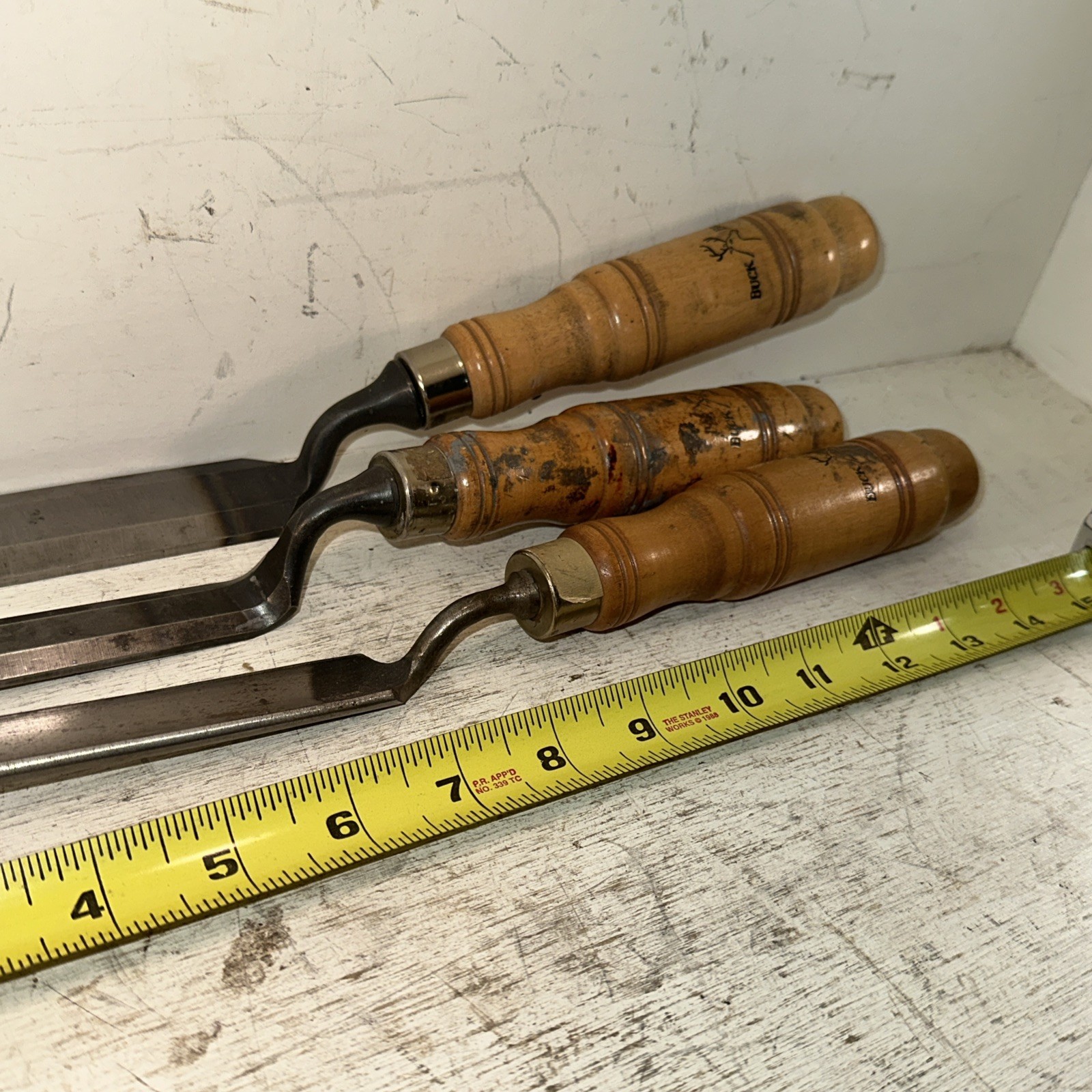Great Set Of 3 Vintage BUCK BROTHERS CARVING Gouging CHISELS Wood Working Tools