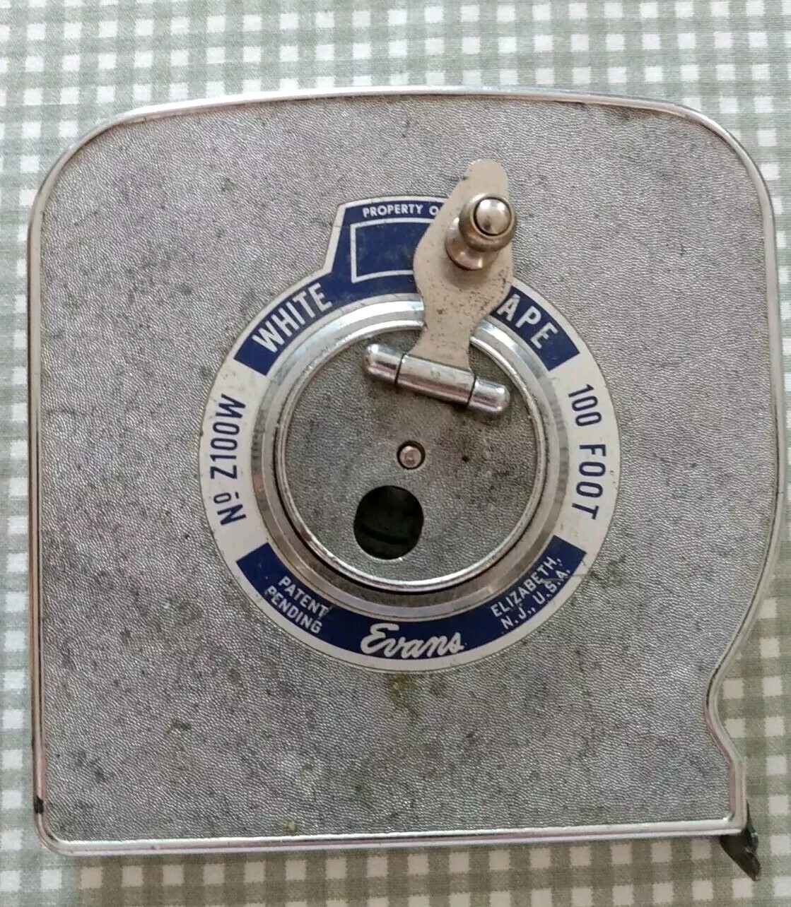 Vintage Tape Measure Evans White 100ft Made in USA Metal Carpentry Hand Wind
