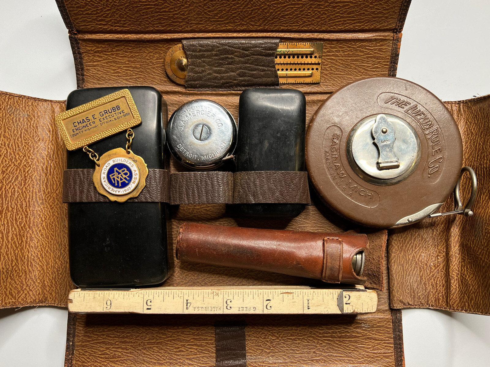 c. Early 1900s Charles. E. Grubb’s Engineer Measuring Tool Kit and ARBA Medal