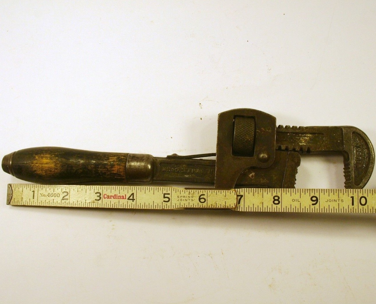 Antique Tobrin #10 Pipe Wrench Wood Handle Plantsville Ct. Old Tool Collectible
