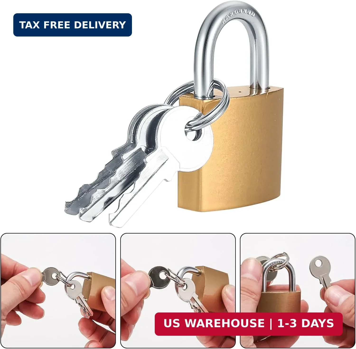 4 Pcs Small Keyed Padlocks with Keys, Pad Locks,Solid Brass Padlock with Key, Lo