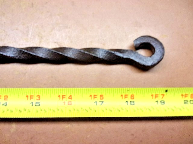 Vintage Blacksmith Forged Threaded Hooks 19″ Long with Nice ‘Twist’ UNIQUE!