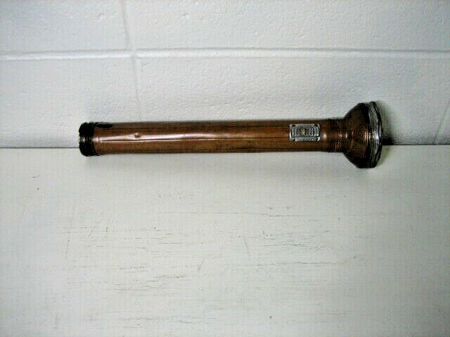 USALITE copper flashlight 14 1/4″ with belt clip and bulb, vintage