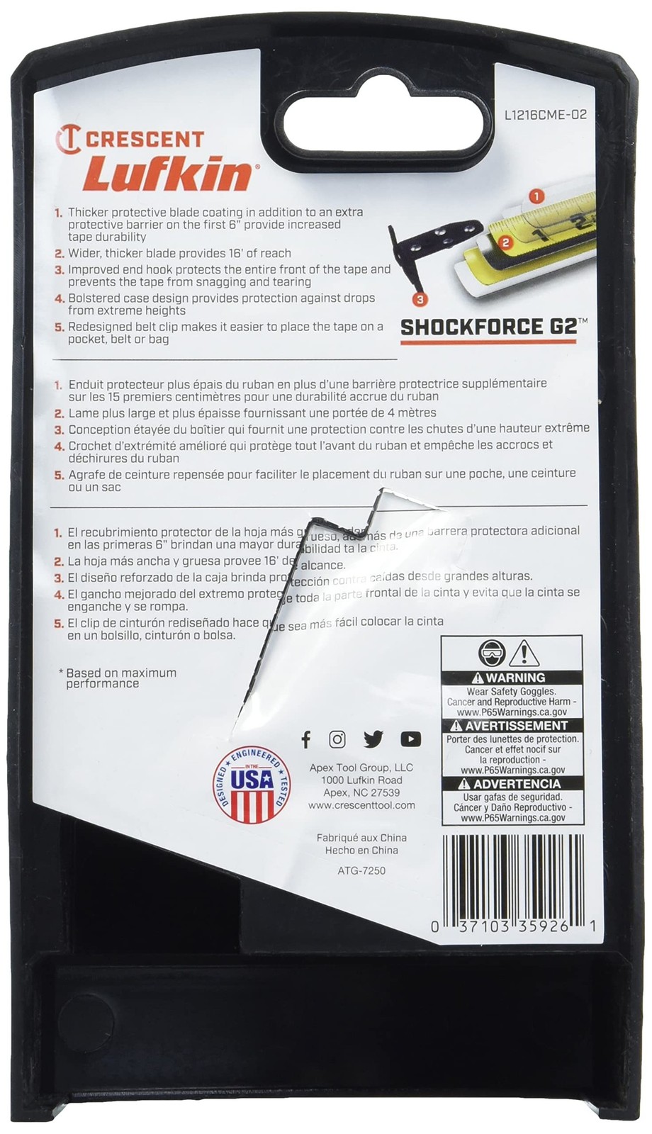 Lufkin Shockforce G2 16-ft Tape Measure- L1216CME-02 5M/16′