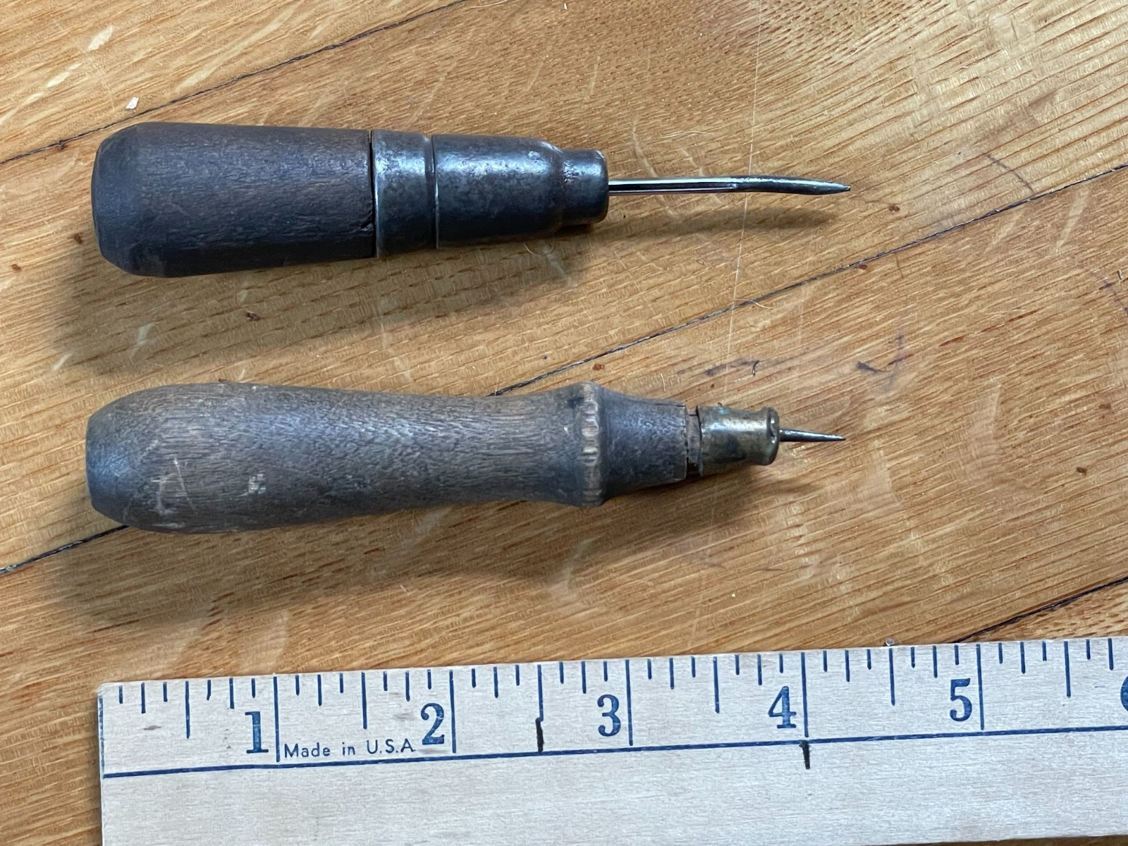 vintage LOT-O-2 wood handle antique tools awl + needle? for leather canvas sails