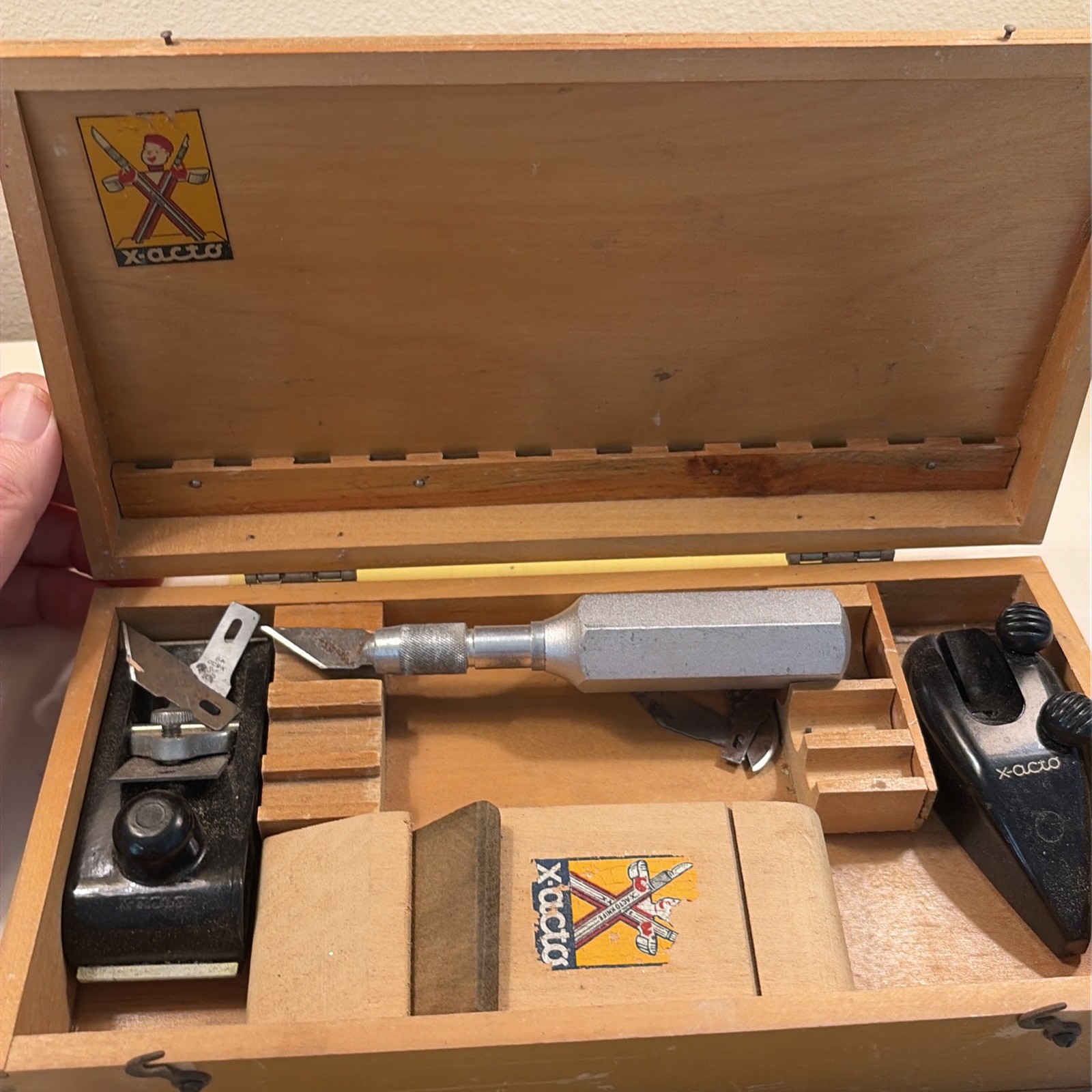 Vintage X-Acto Hobby Chest Wood Box Knife Set Blades Tools Model Craft