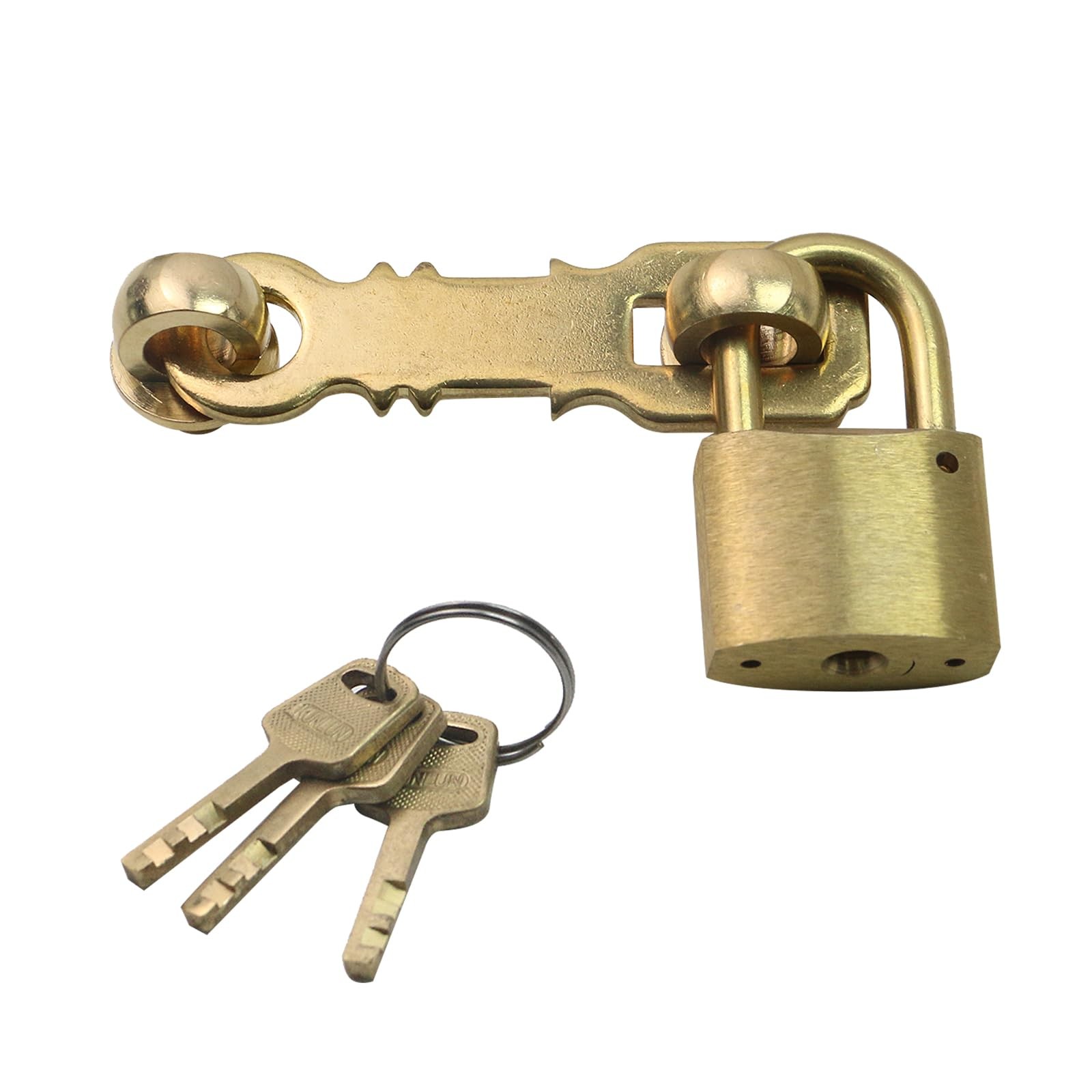 Retro Heavy Duty Padlock, Brass Gold Door Lock with Hasp and Keys
