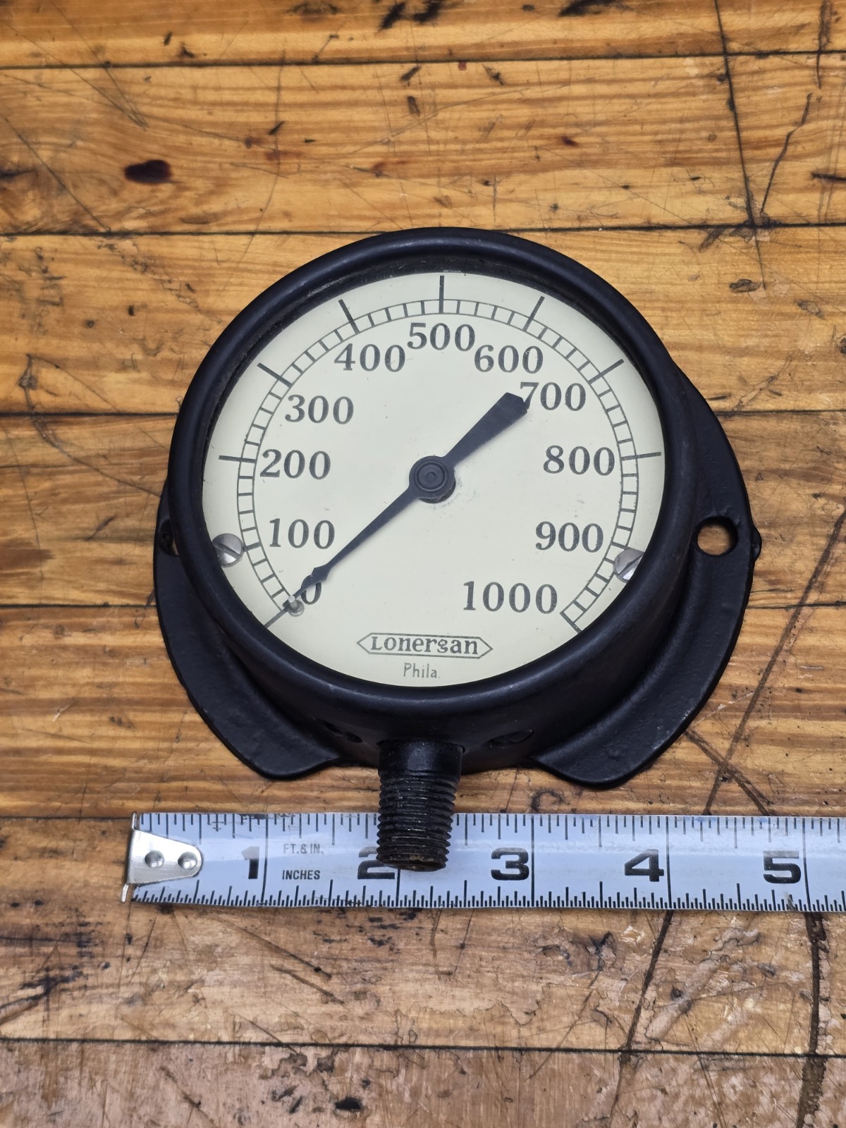 Vintage Lonergan Steam Pressure Gauge 3-1/2″ Cast Iron Steampunk 1000psi NEW