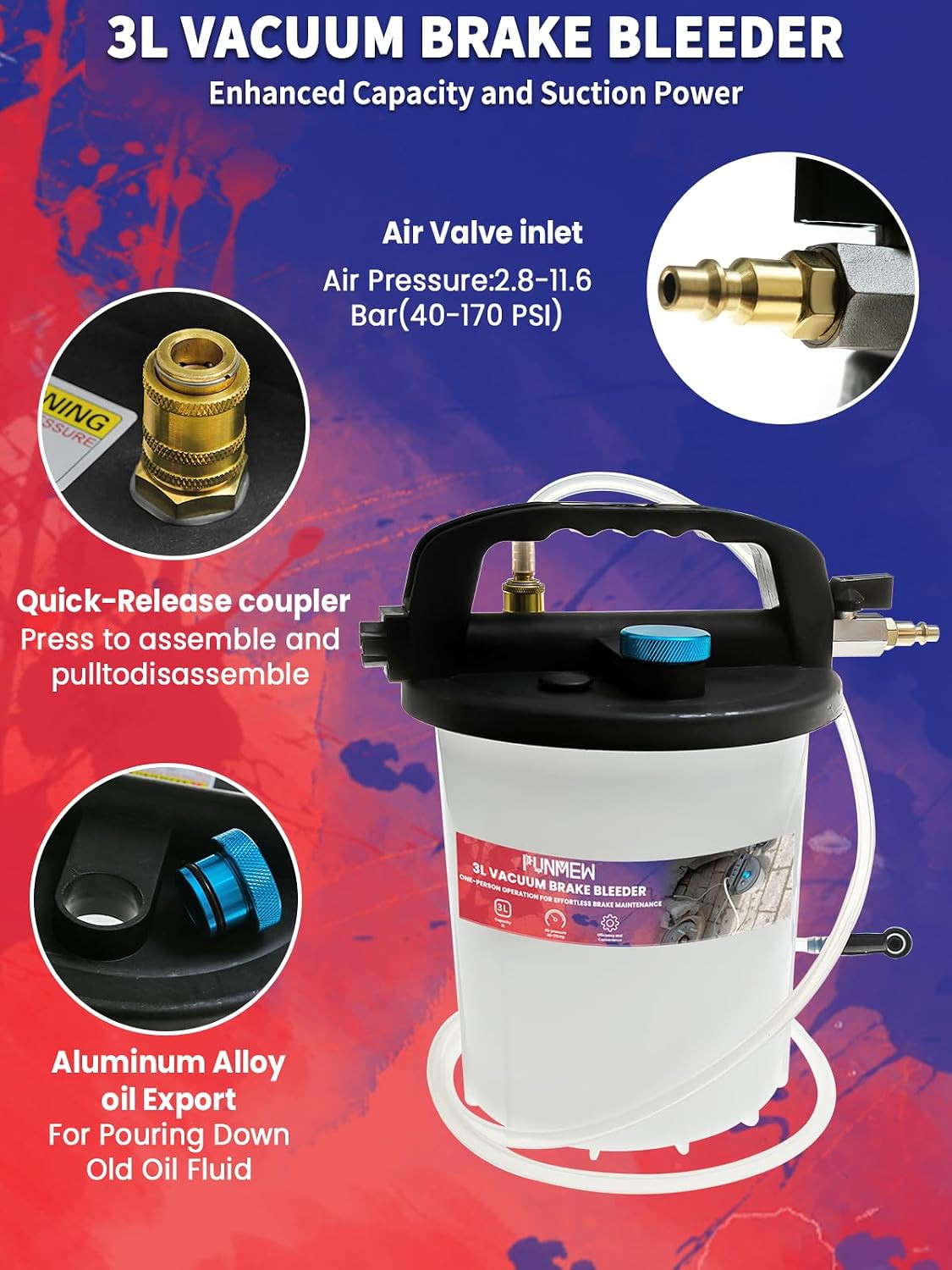 3L Vacuum Brake Bleeder Kit One Person Pneumatic Brake Fluid Bleeder Kit