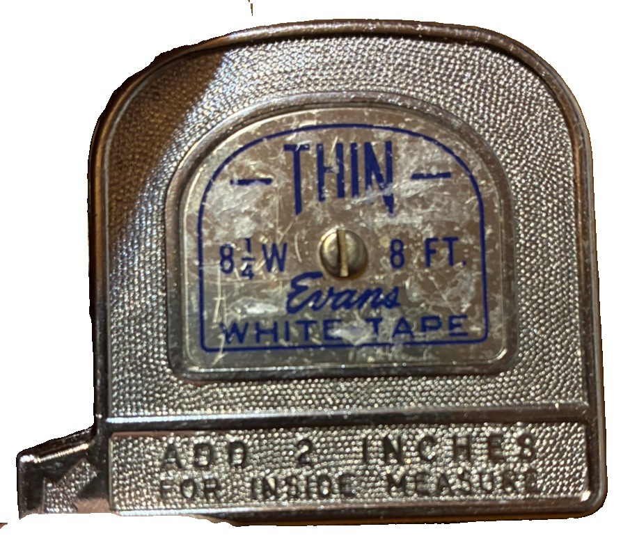 Vintage Evens Thin 8ft 8 1/4W Push Pull White Measuring Tape Measure USA Made