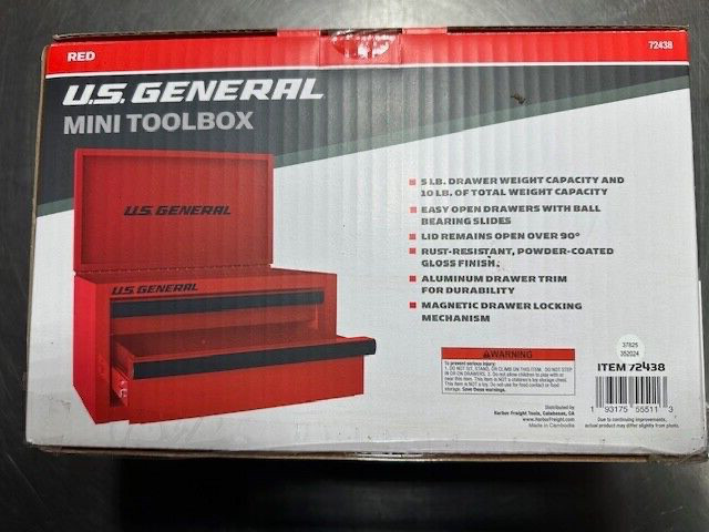 *NEW* U.S. GENERAL Mini Steel Toolbox, Red,*BRAND NEW IN THE BOX*