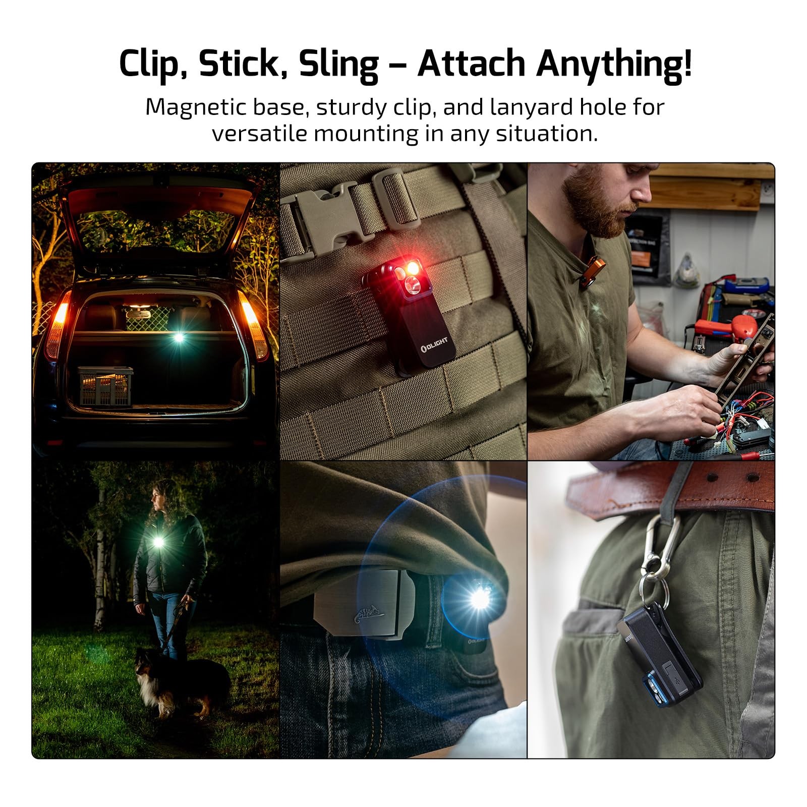 Oclip Pro Rechargeable Edc Clip-on Flashlight, Black | Red Light, 500 Lumens