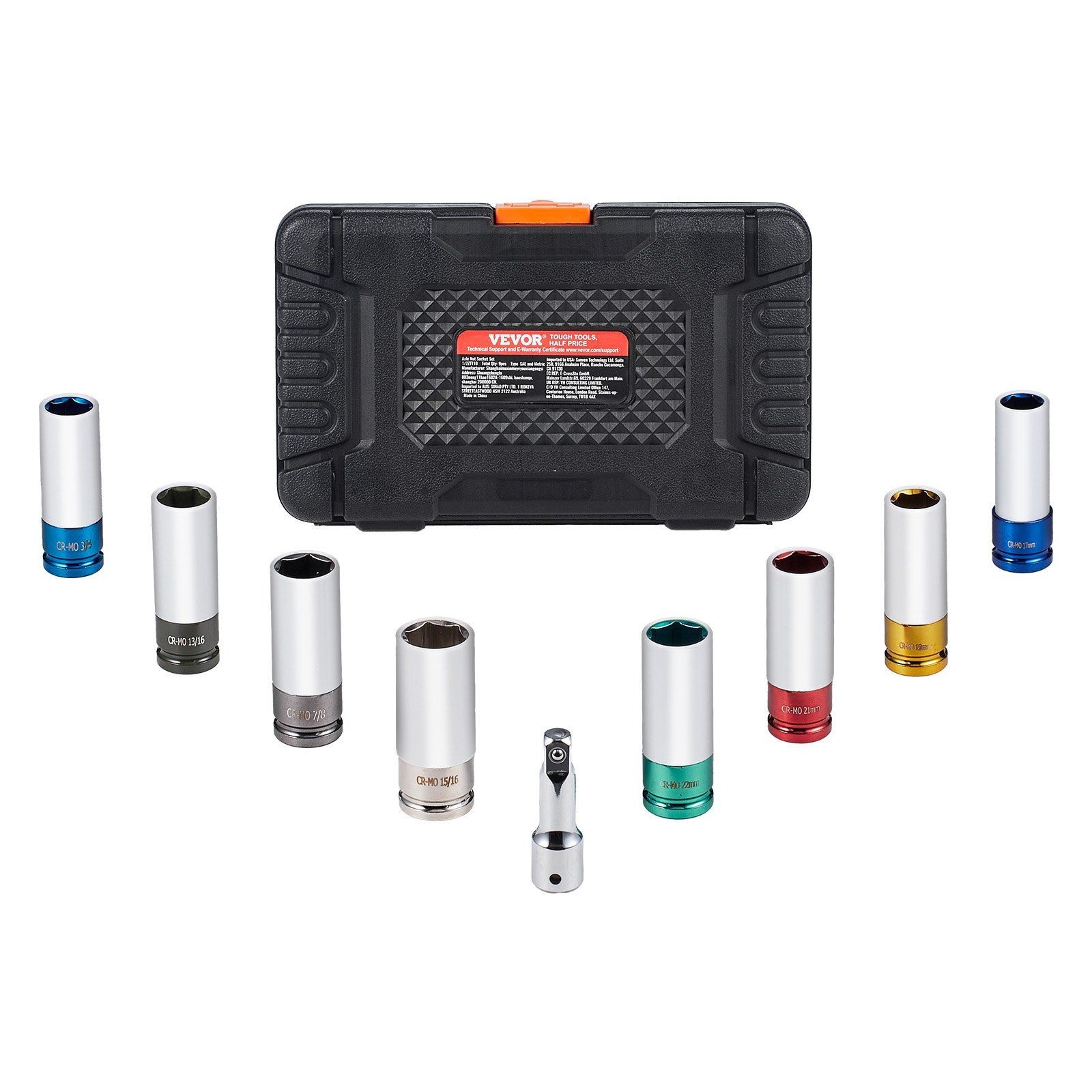 1/2in Drive 6-Point Deep Impact Socket Set for Metric & SAE Lug Nuts