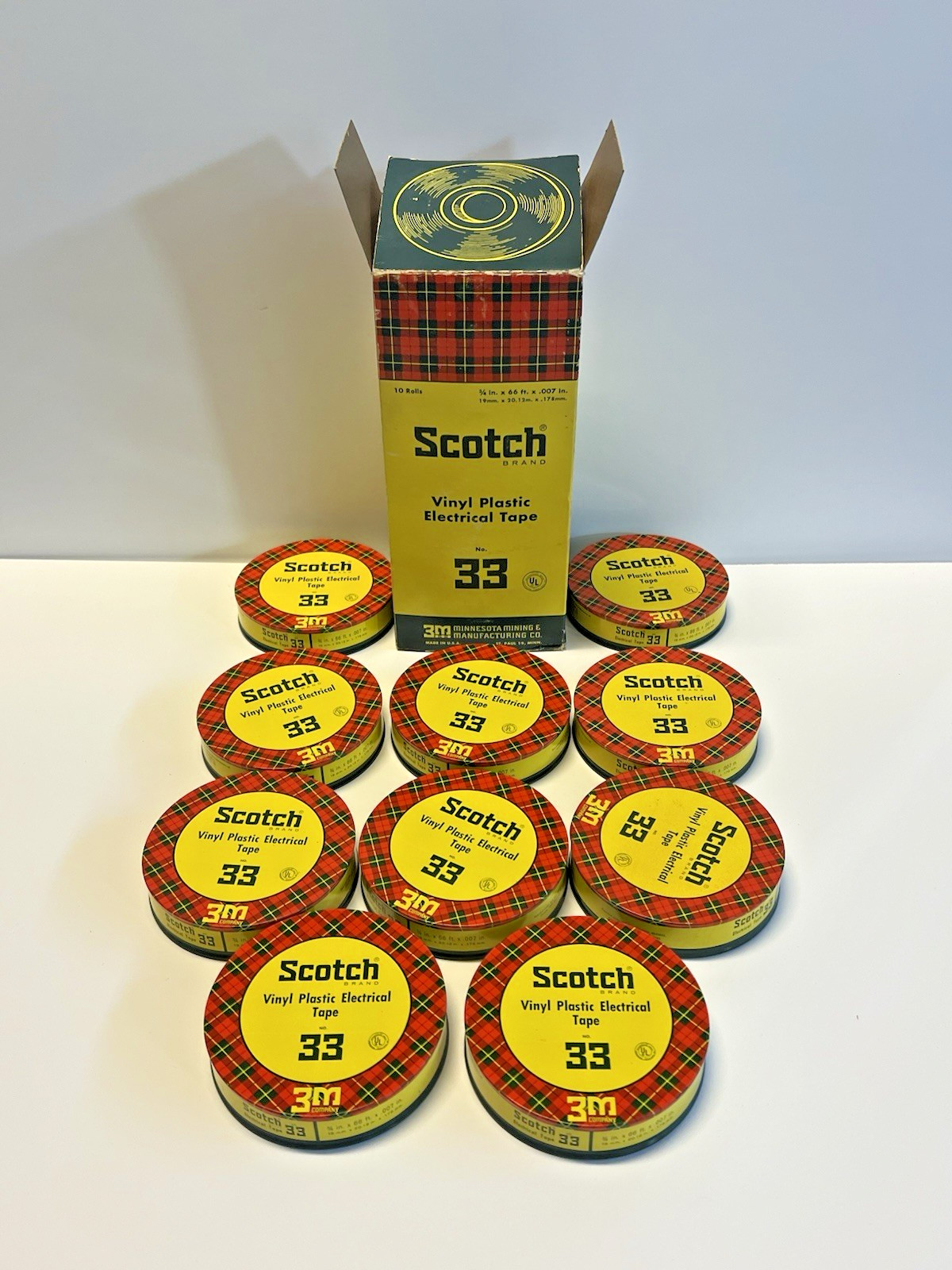 Vintage SCOTCH Black Electrical Tape; No. 33; NOS; Full Box 10 Rolls; Dated 1949