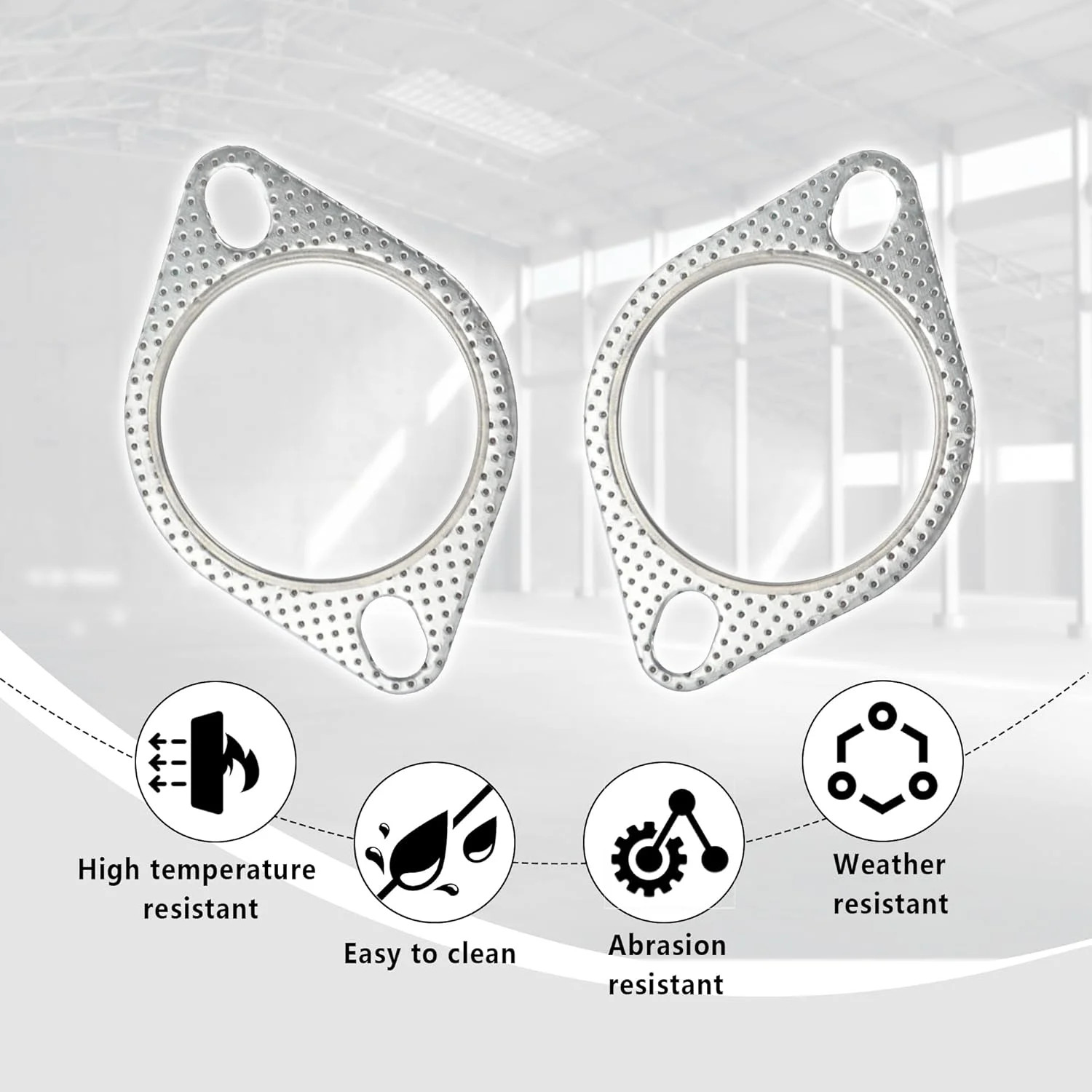 2PCS 2.25″ Car Exhaust Manifold Gasket with 4 Exhaust Bolts,Exhaust Gasket Keeps