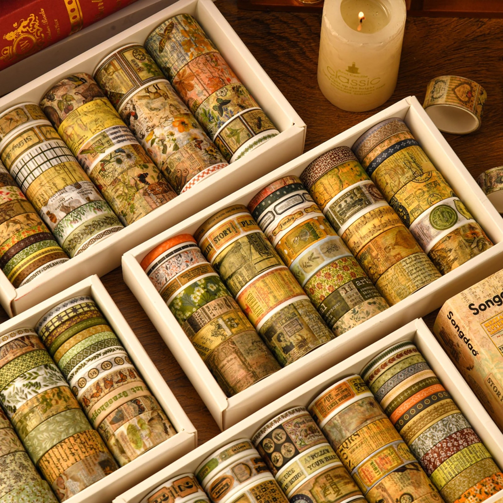 36 Rolls Vintage Washi Tape Pack Retro Arts Adhesive Tapes Wide Chronicle Dec…