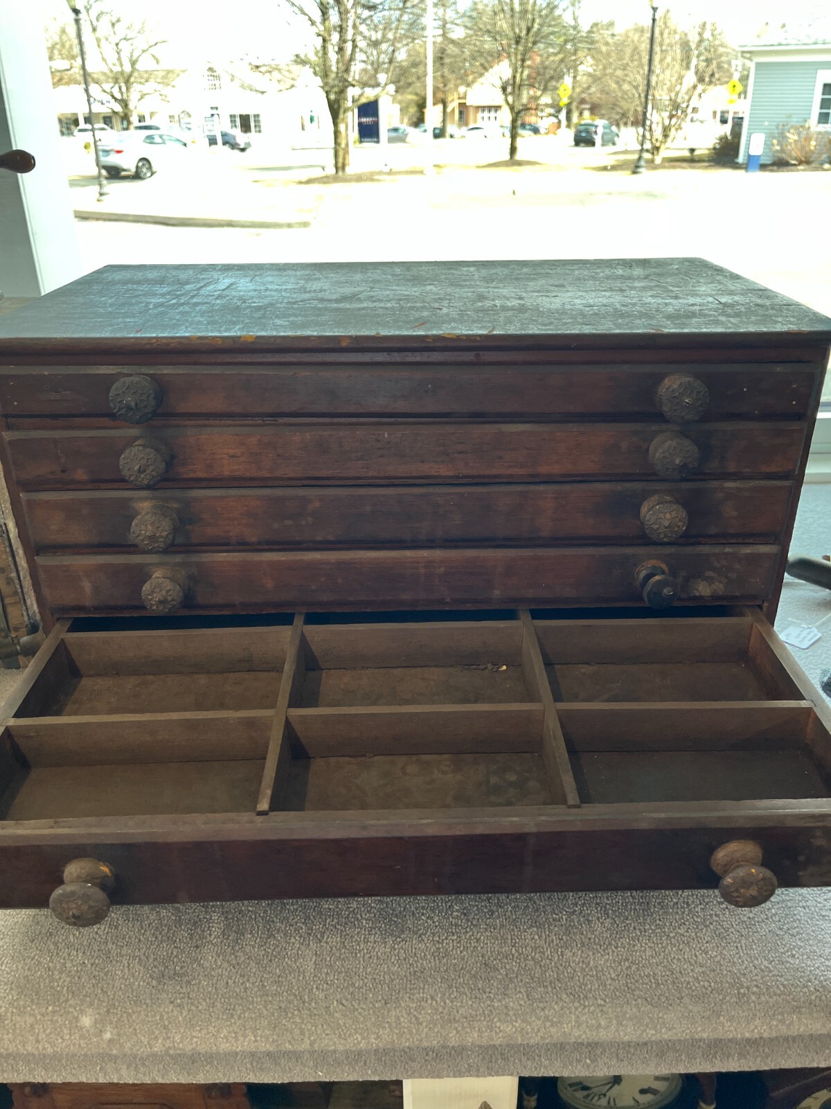 Antique Machinist Chest With Original Handles, Dividers 6 Drawers