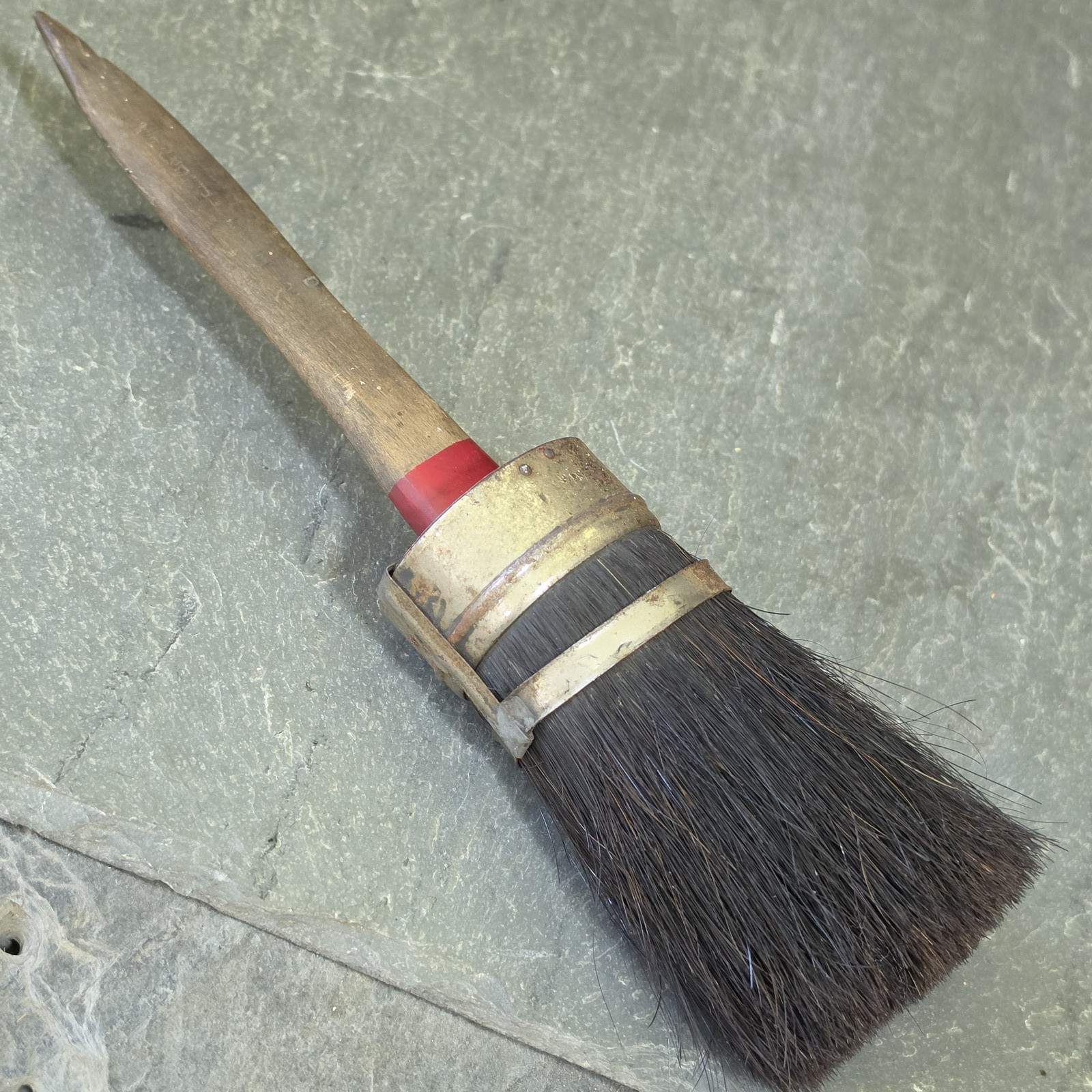 Antique Round Sash Paint Brush Primitive Pointed Wood Handle Black Paintbrush