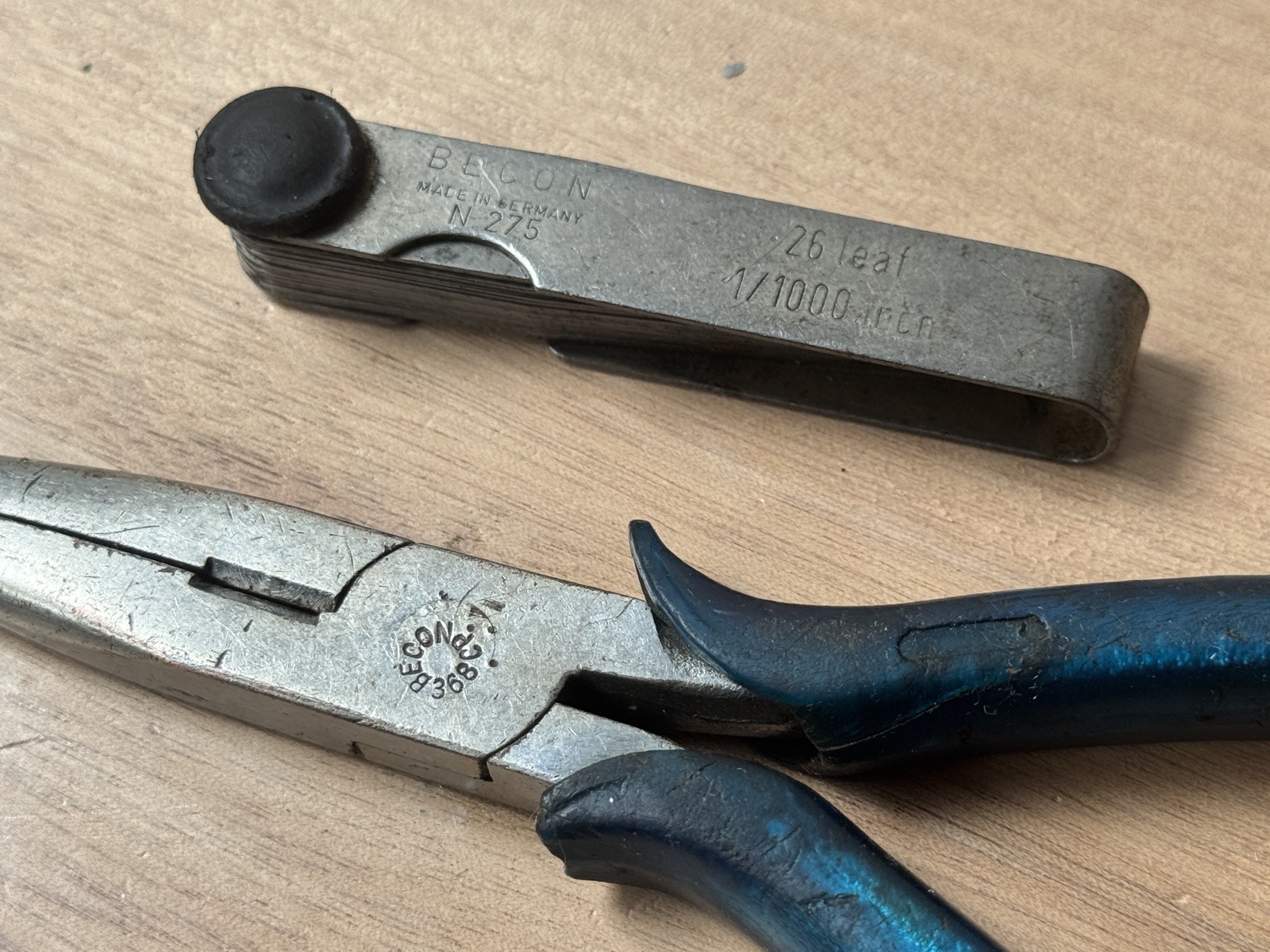 Vintage BECON Germany No.275 26 Leaf Gap Gauge + Pointed Nose Pliers GERMANY