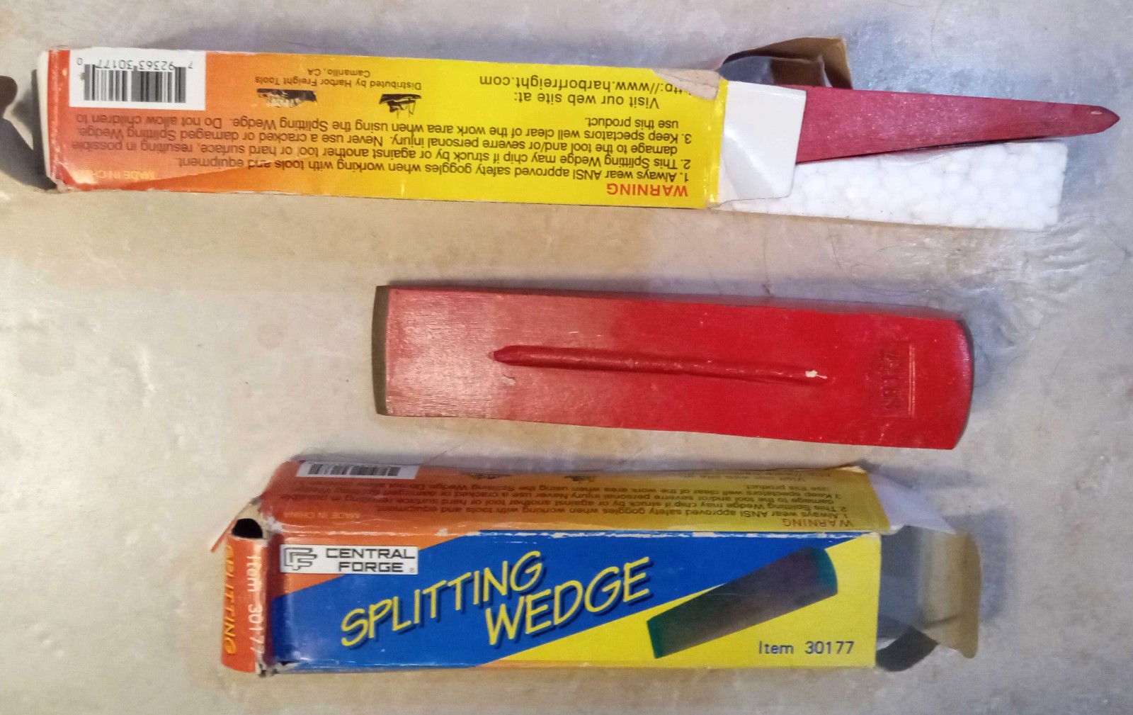 Lot of 2 Central Forge log splitting wedges pre-owned, each 2 3/4 lbs