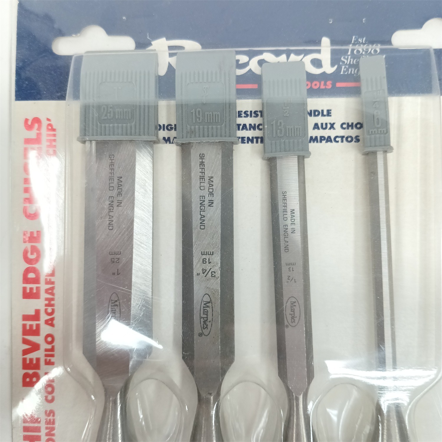 Record Marples Blue Chip 4pc Bevel Edge Wood Chisel Set Sheffield England