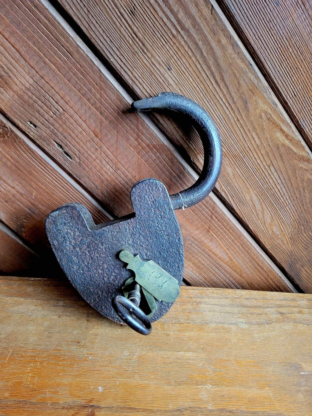 Antique 1780s British Extra Large Heavy Iron & Brass Padlock 4 Lb 7 Oz