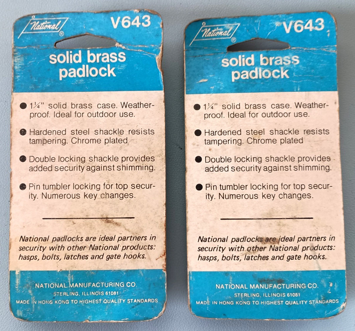 QTY.2 – National brass padlocks MIP unused V634, 157-511