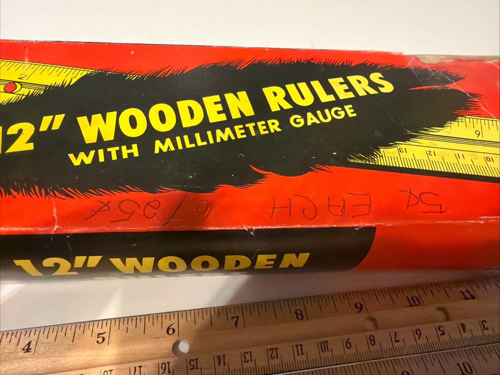26 Lucky Bell 12″ Wooden Ruler w/ Metal Edge Millimeter Gauge Made in Japan
