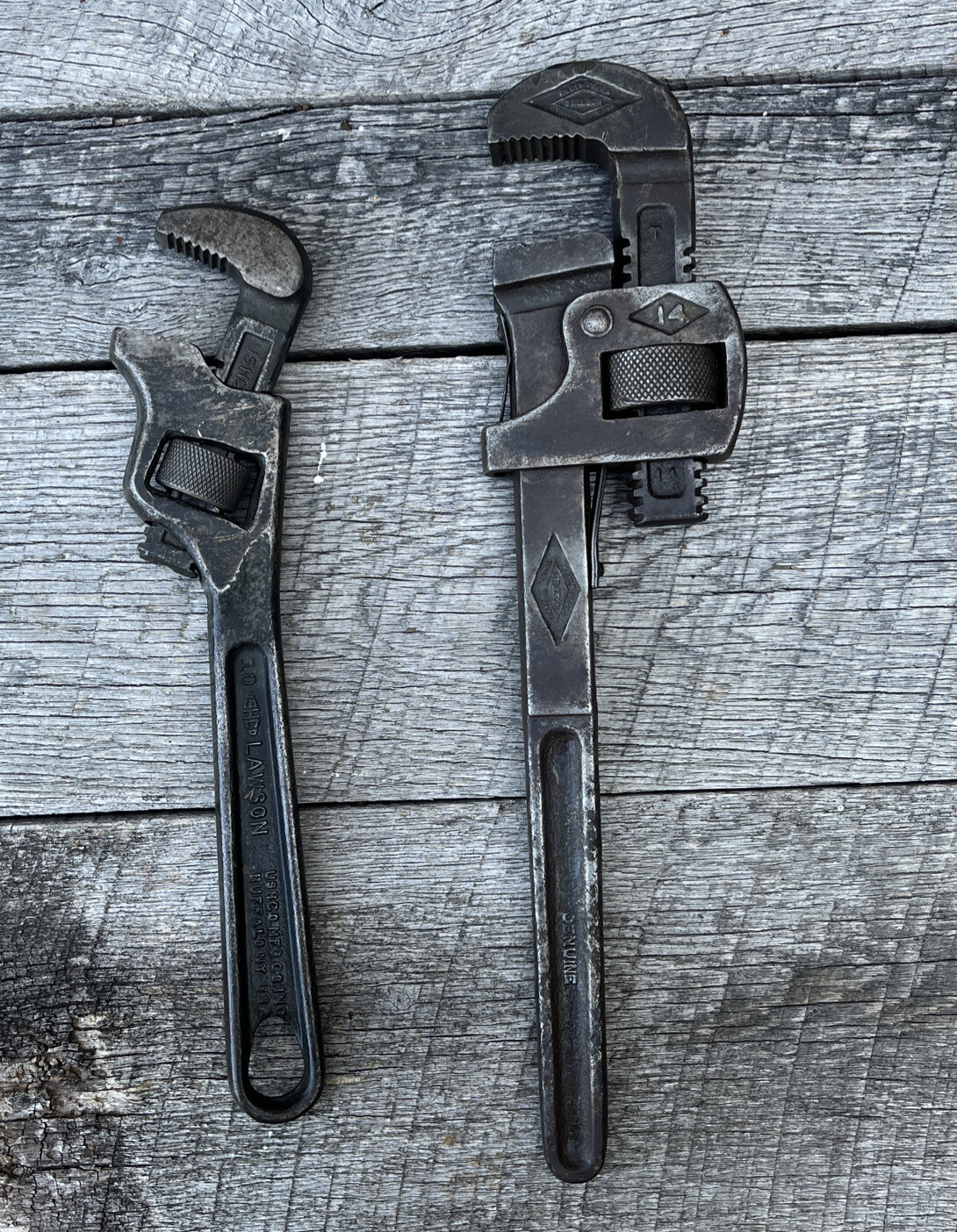 (2) Walworth Genuine Stillson 14” Lawson Ushco Offset 10” Pipe Wrench VINTAGE