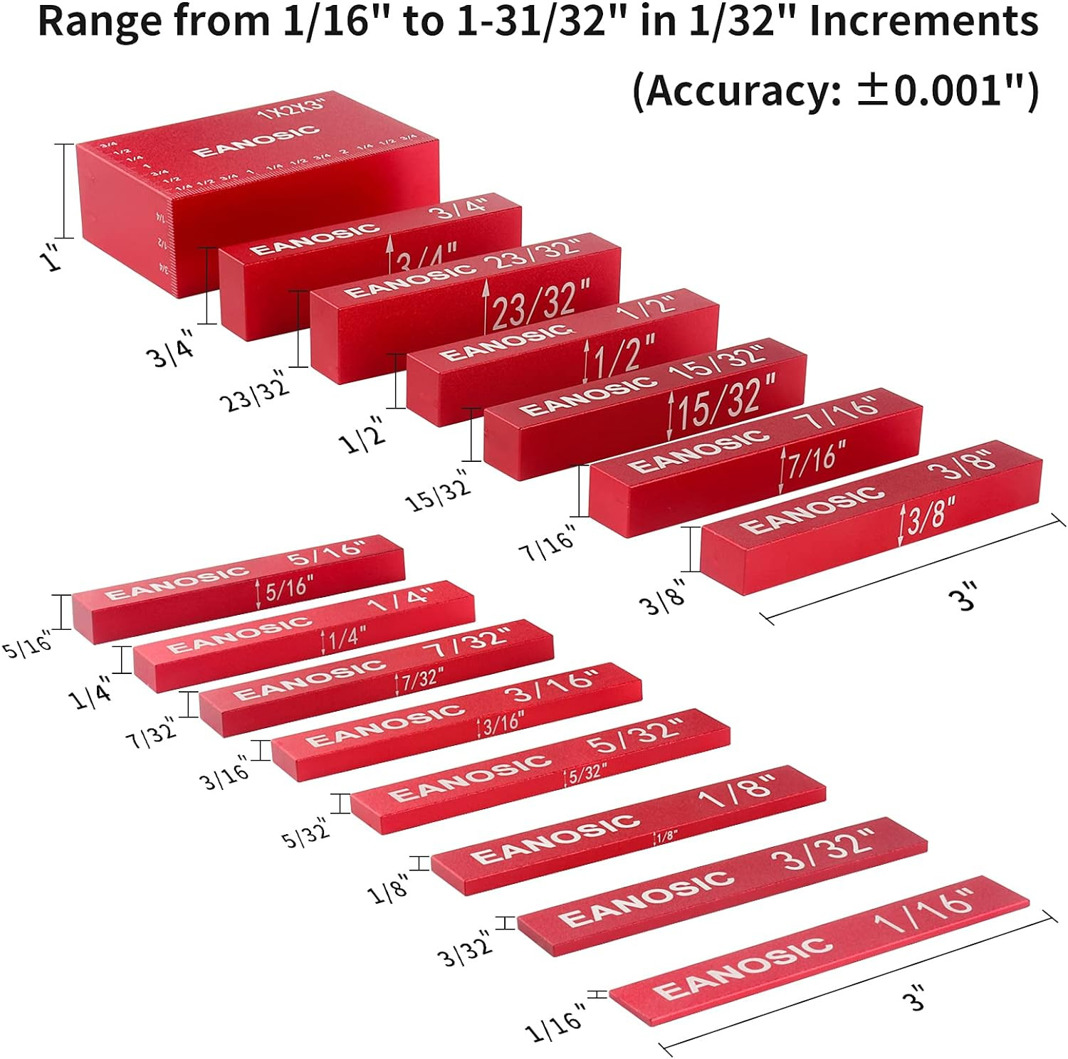 Precision Setup Blocks Height Gauge Set – 15 Pcs Aluminum Bars for Woodworking