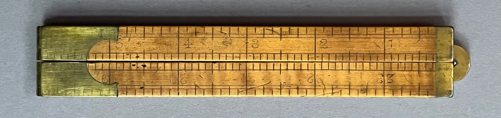 PRE 1901 STEVENS & CO NO. 50, FOLDING 24″ BOXWOOD/BRASS RULER