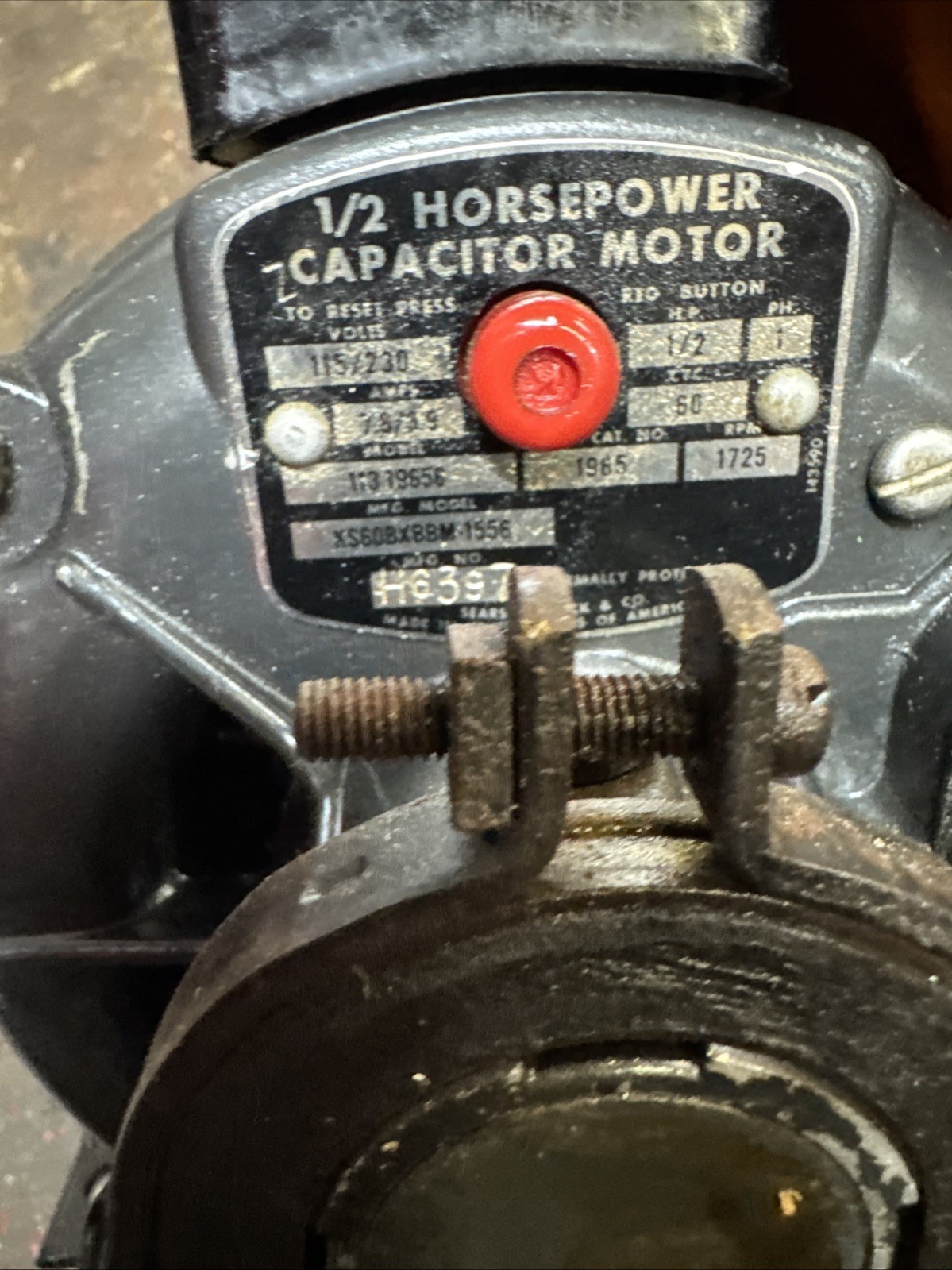 Tested 1965 Sears Craftman 1/2 Horsepower Capacitor Motor 113.19656 115/230v