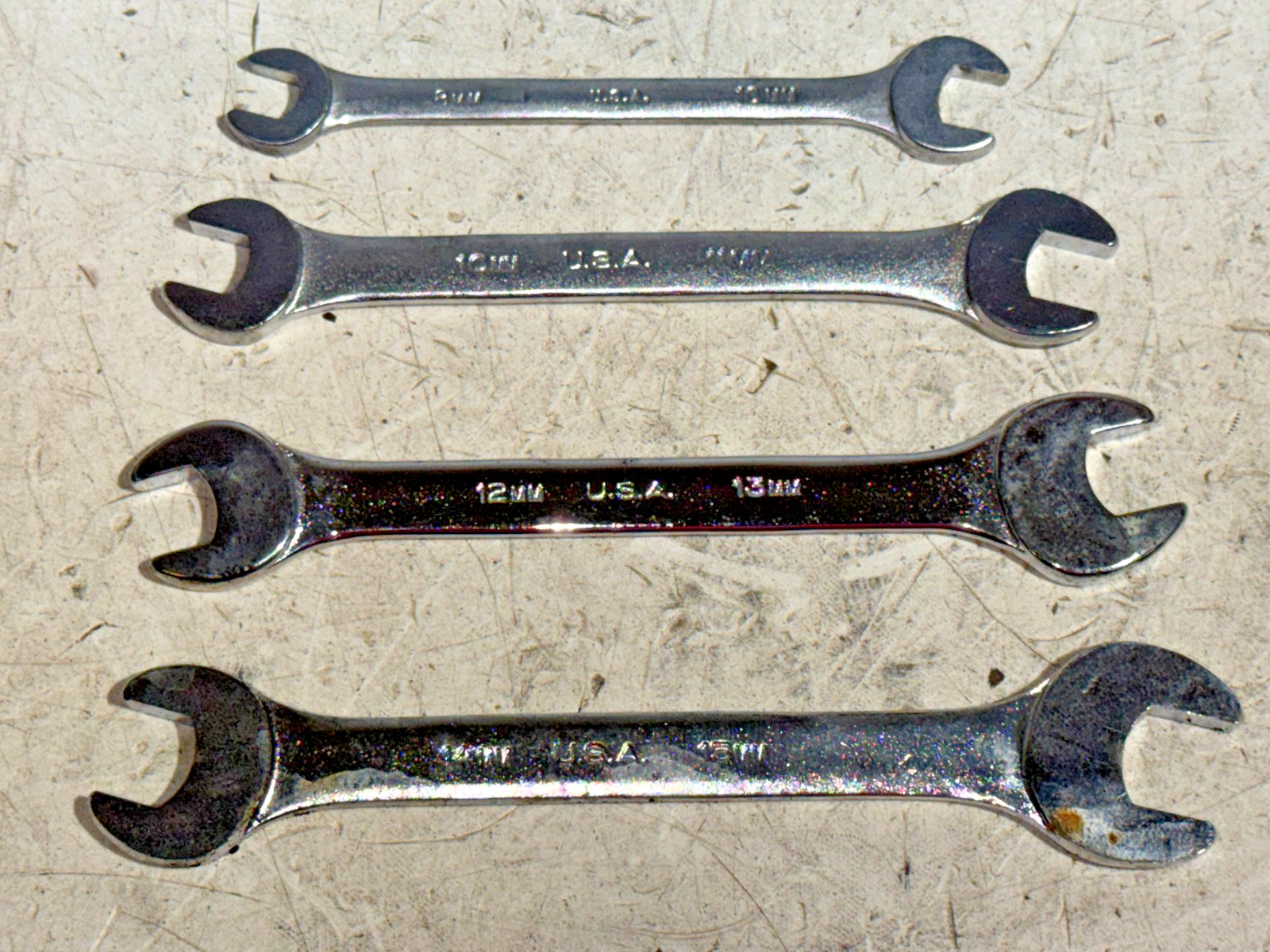 Vintage Duro/Indestro Chrome Metric Open End Wrench Set #84300 – 10 Piece 8-32mm