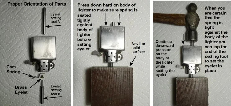 Cam Spring Eyelet Setting Tool & Instructions Vintage Zippo Lighters 1938 – 1970