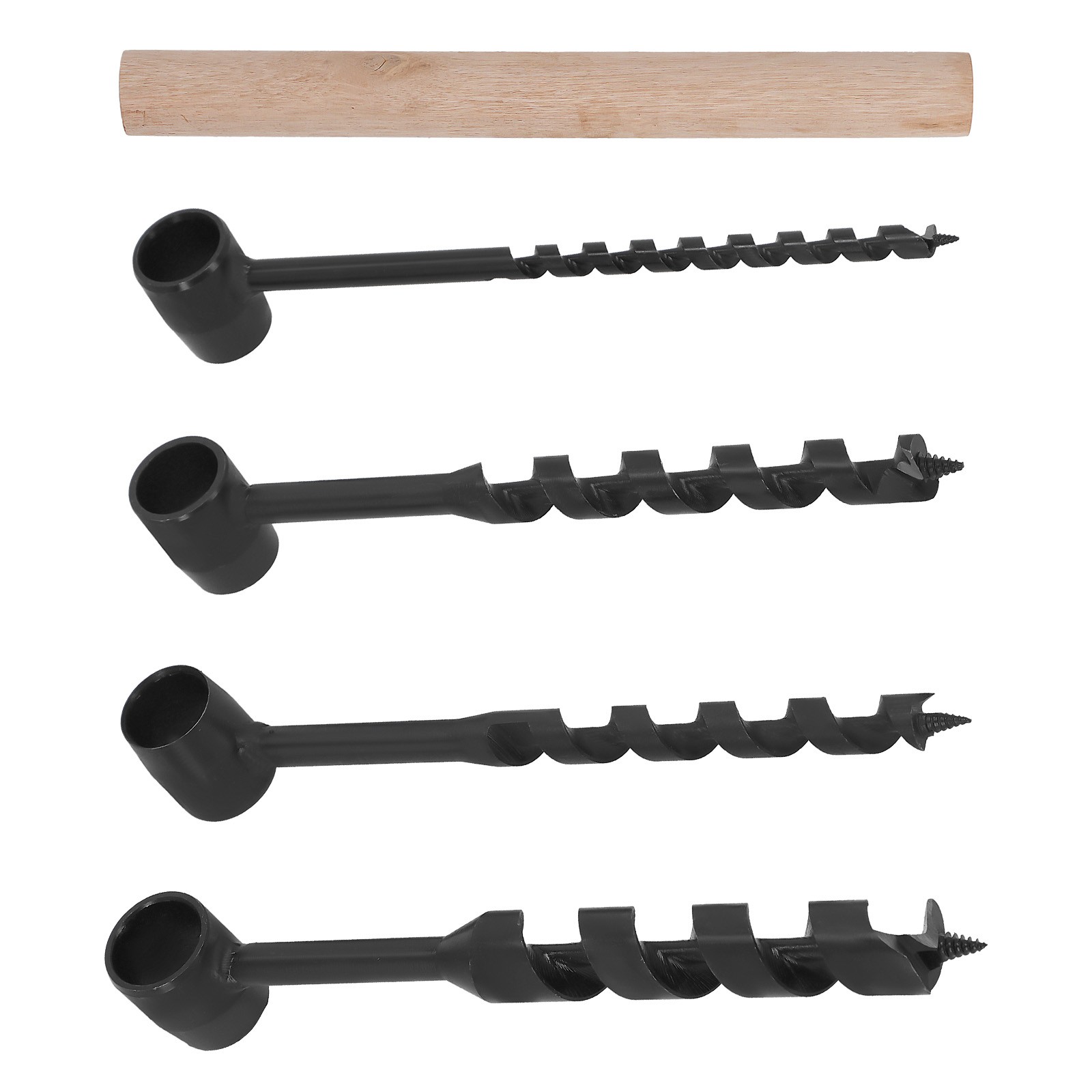Hand Auger Wood Drill Set 4PCS Carbon Steel Bushcraft Tool 0.39-1 inch Bits