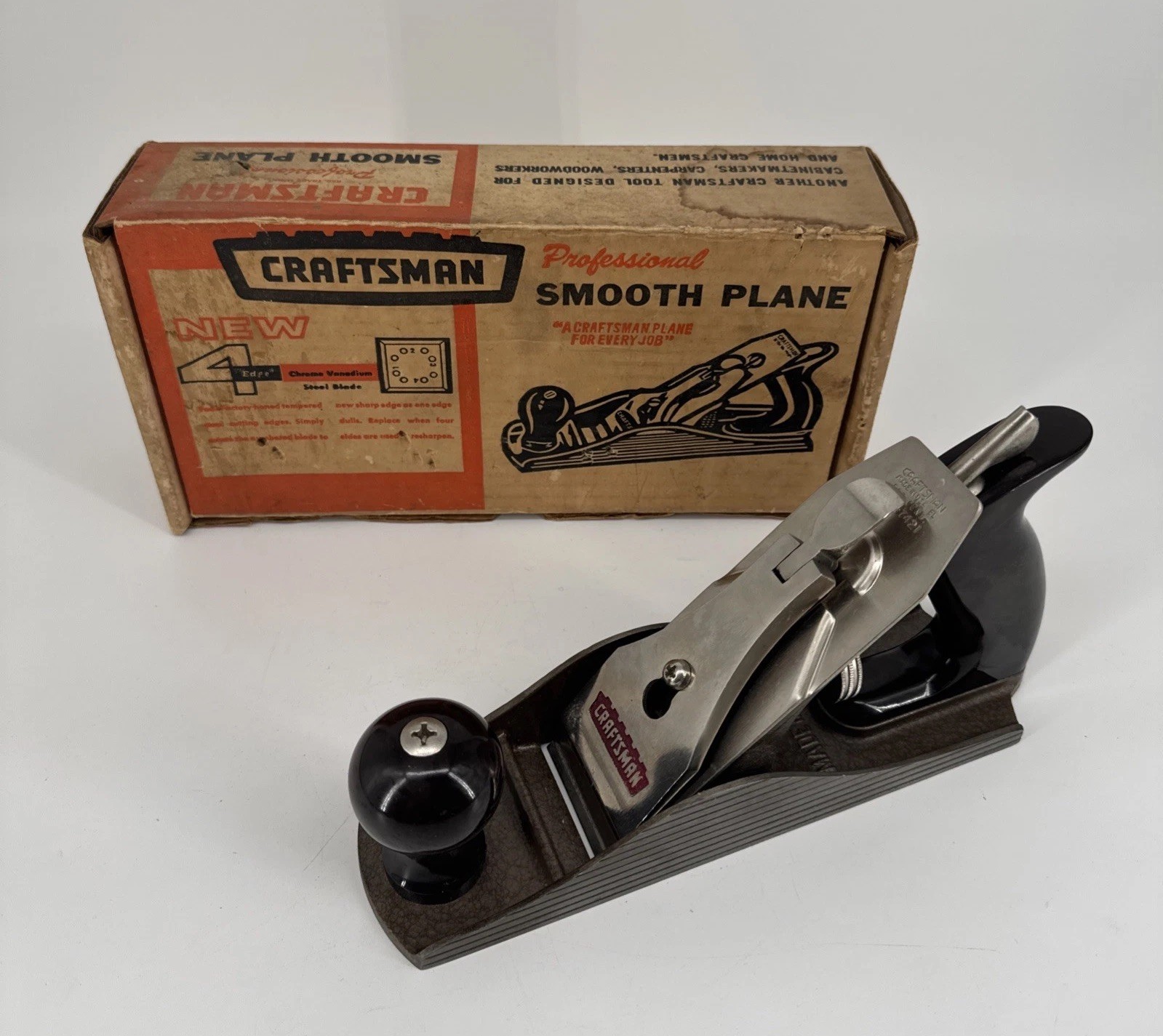 Vintage Craftsman 619-37421 No 4 Smooth Bench Plane 4 Edge Blade Sargent Box USA