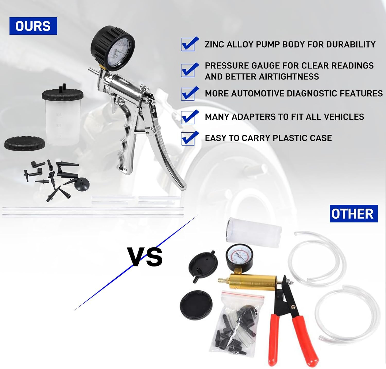 Hand Vacuum Pump Brake Bleeder Kit – Easy Single Person Use for Auto Repair