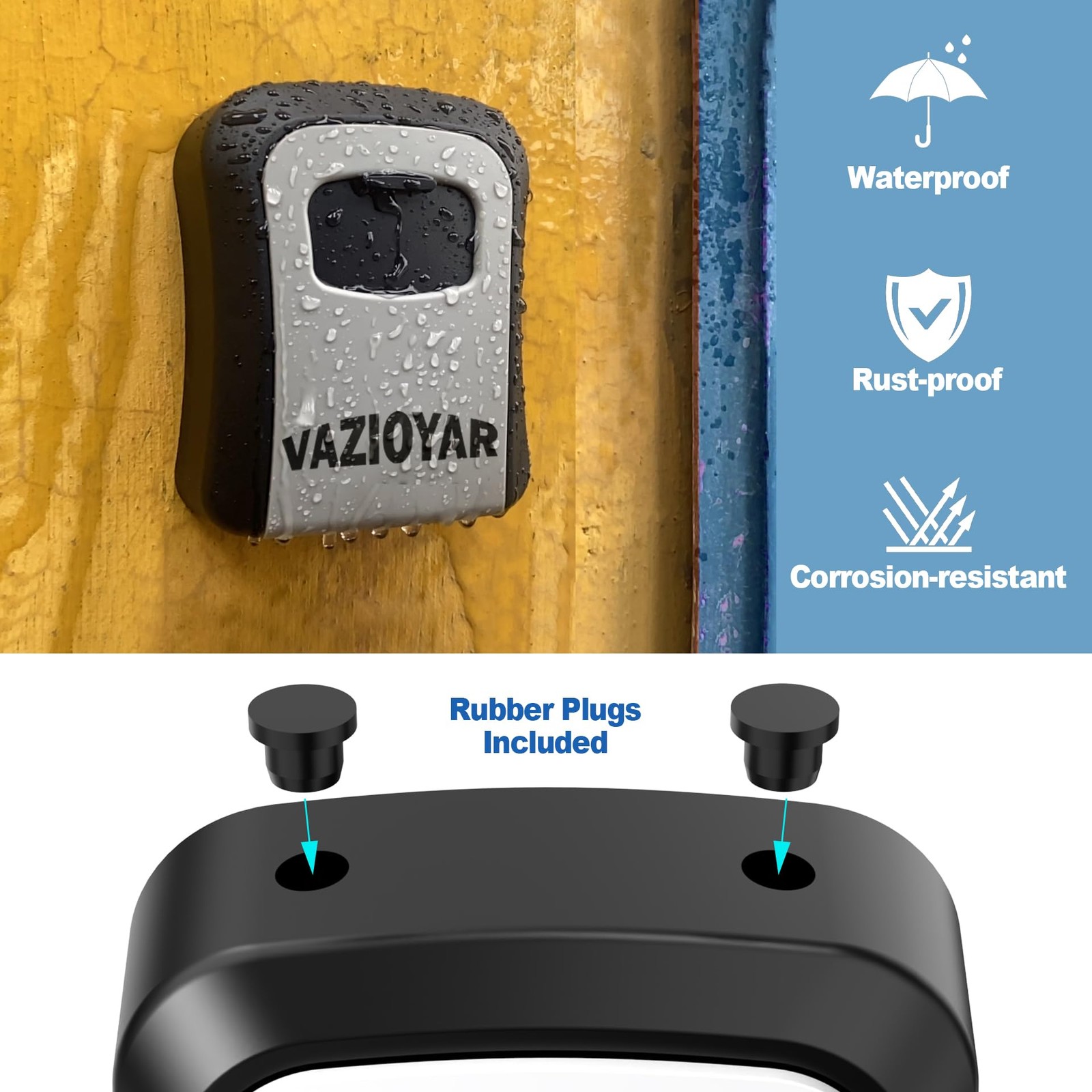 Vazioyar Key Lock Box for Outside, 1.6 x 3.5 x 4.7 inches, With Shackles