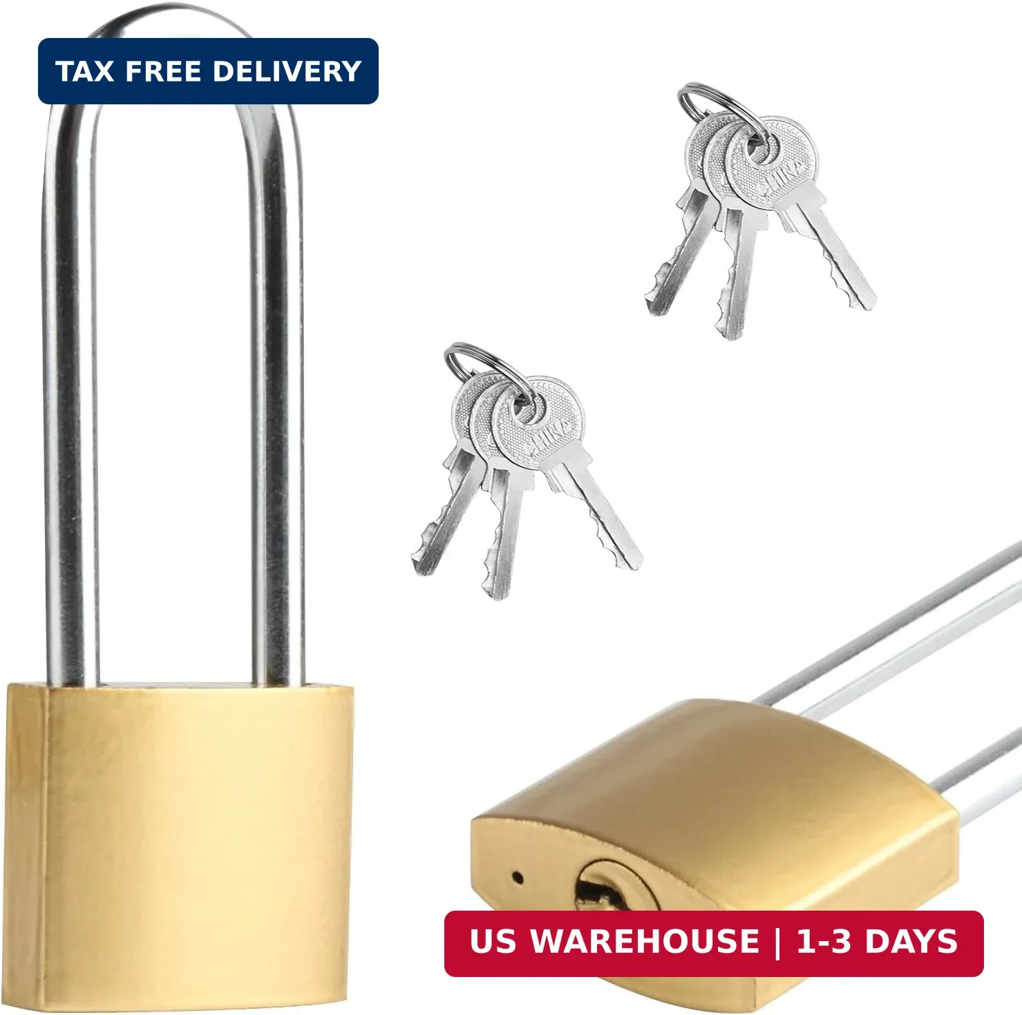 Long Keyed Padlock Waterproof Solid Brass Lock Keys (2, 4.2 inch*4 piece) | Same