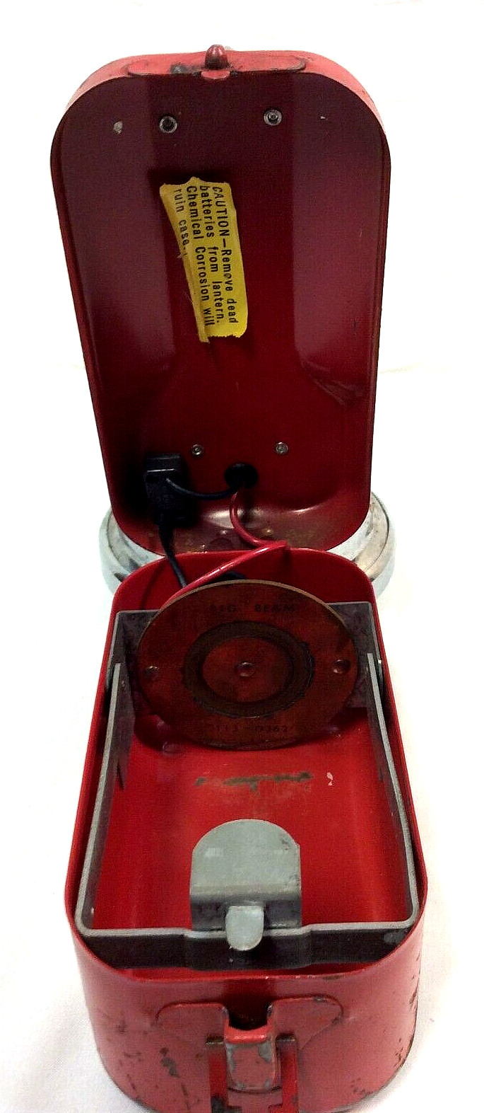 Vintage TELEDYNE Big Beam Model 166 Hand Lantern Red Steel Chrome Flashlight 6V