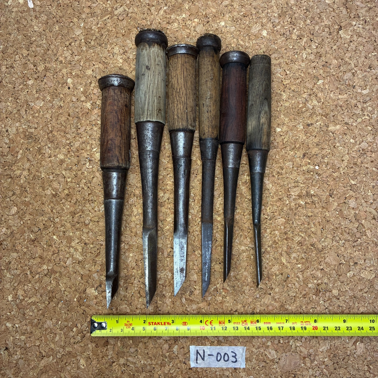 Japanese Nomi, Chisel ,#N-003 , Set of 6 ,used, made in Japan 255mm,
