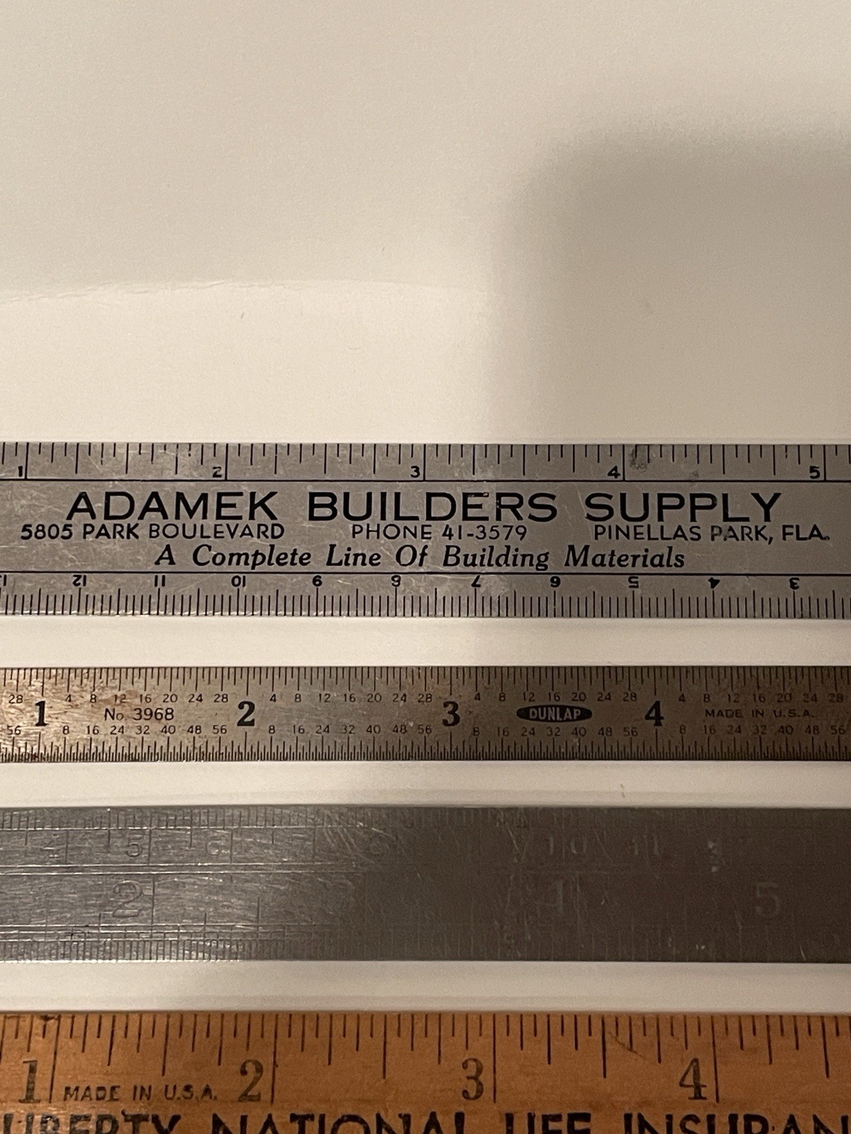 Six Vintage Advertising Rulers Metal Wood And Plastic Liberty Adamek SoCo Dunlap