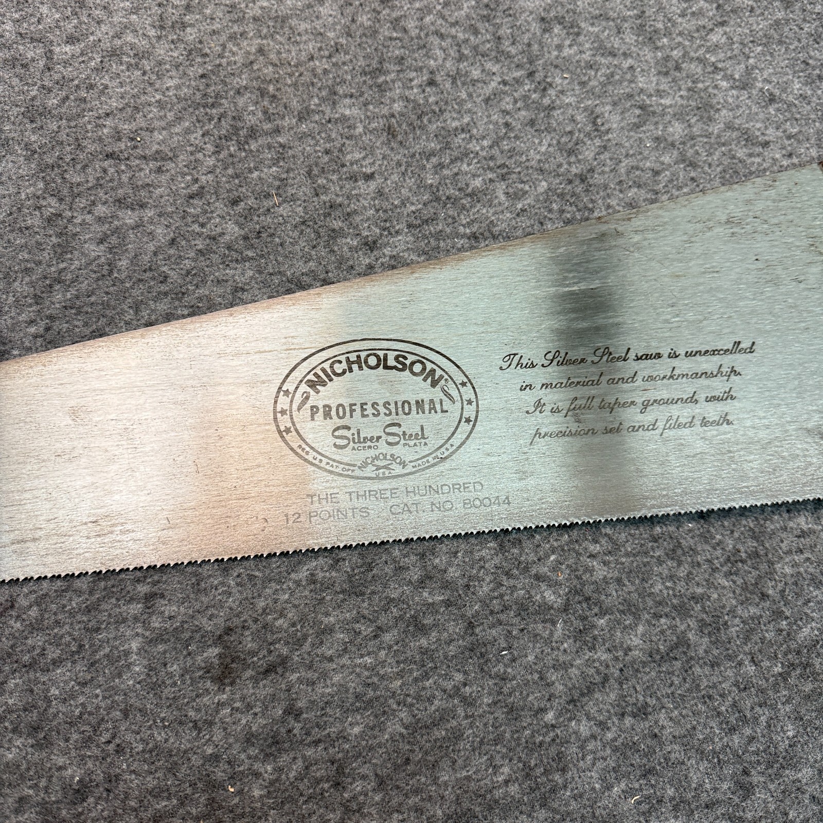 NewVintage Nicholson Silver Steel Hand Saw 26” Cross Cut 12 point Three Hundred