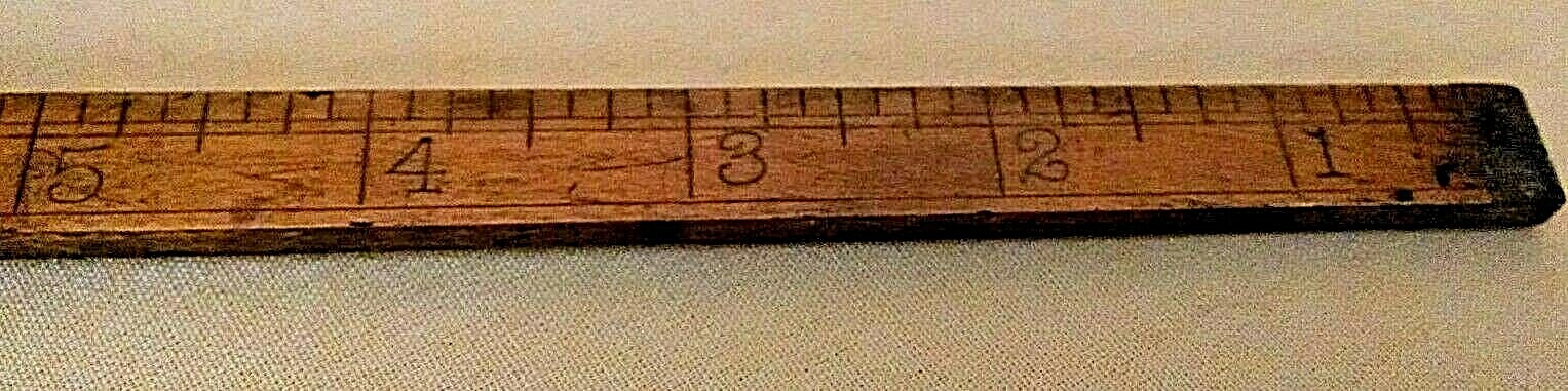 Folding Ruler Yardstick 24 Inch Brass Wood Collapsible Rule Unmarked Vintage