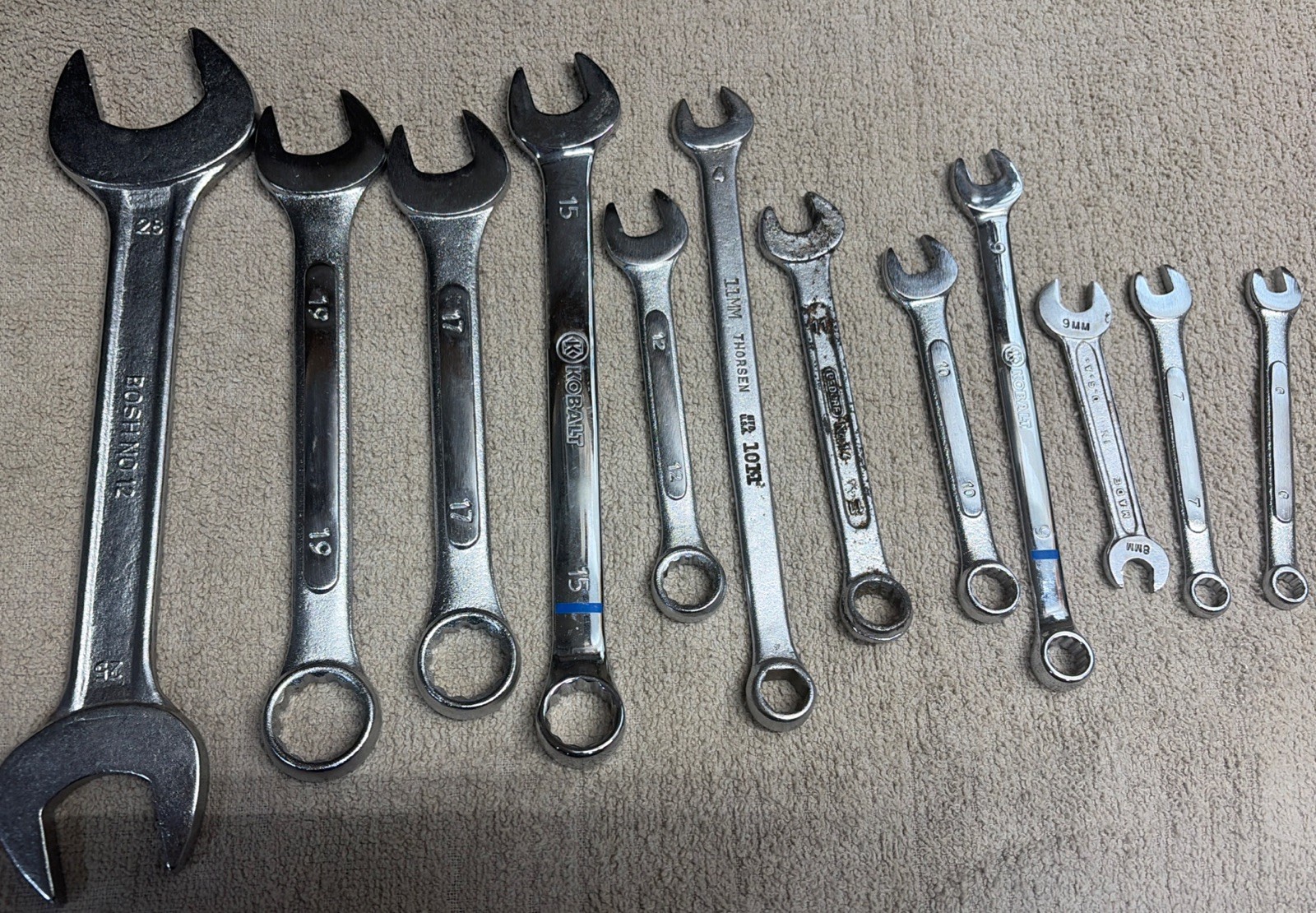 Metric Wrench Lot 10 Pcs Kobalt Bosh Indestro 6,7,8,9,10,11,12,15,17,19,25/28