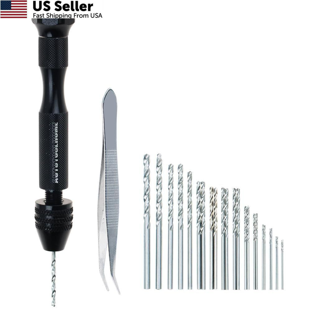 Precision Pin Vise Hand Drill with 25pcs Micro Twist Bits Set Black