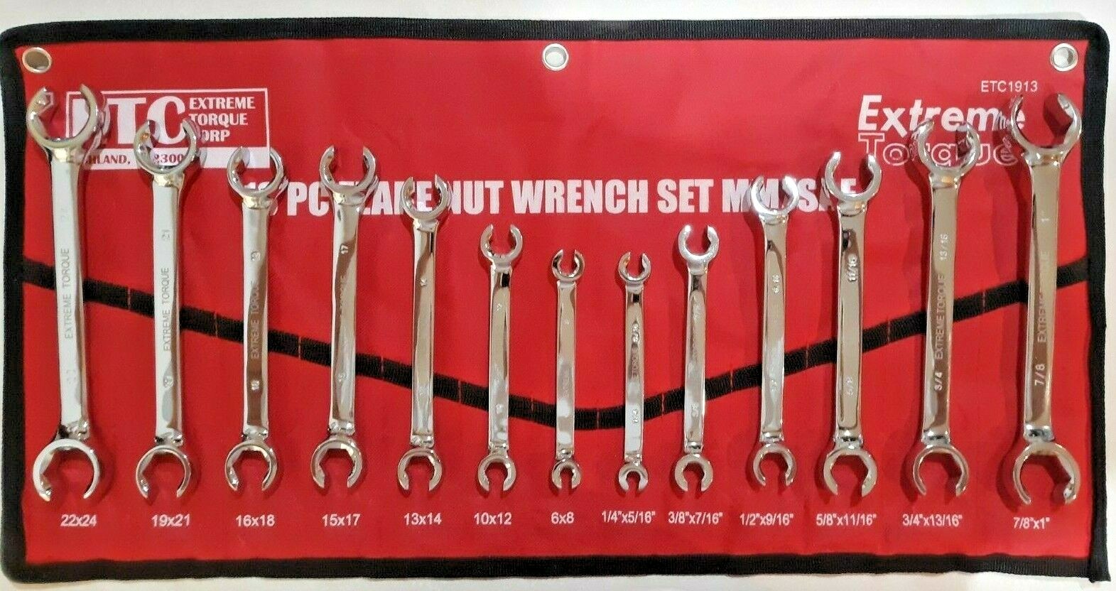 13 pc Flare Nut Line Wrench Set SAE 3/8 to 1″ & Metric 6 -24 mm 6 pt Hydraulic