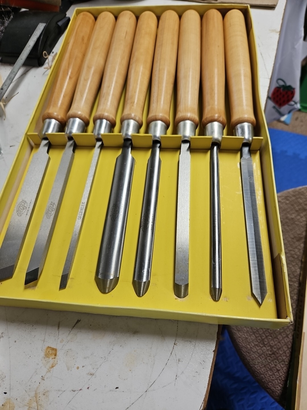 8 Piece Greenlee 17.5″Chisel Set Excellent Vintage Condition w/box Made in USA!